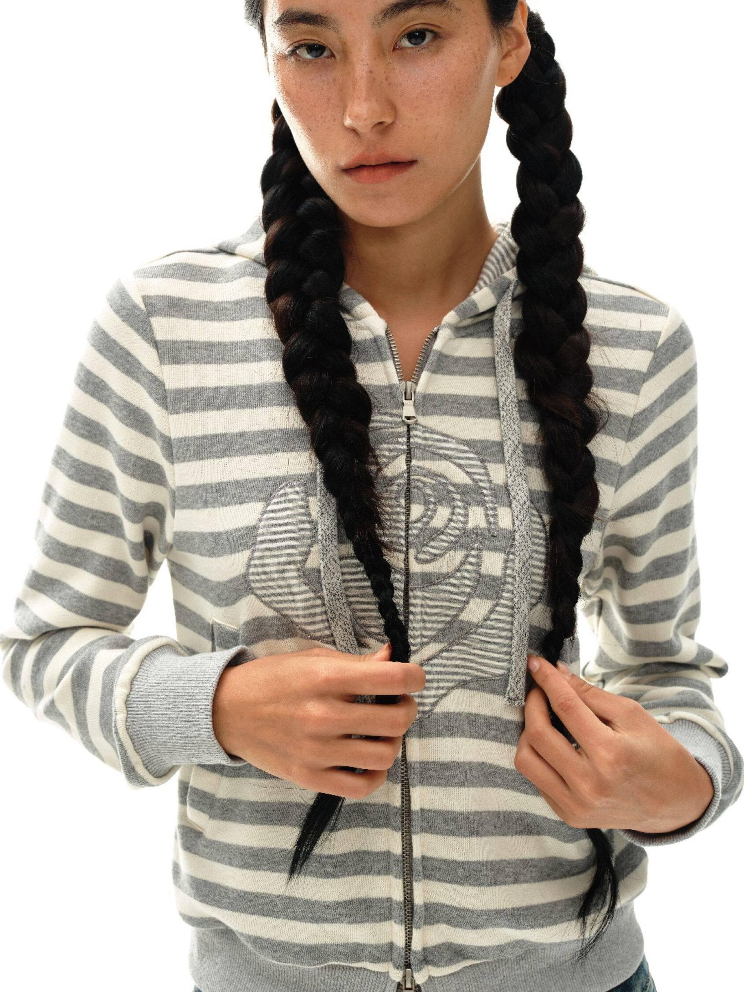 oinimi 100 Percent Cotton Slim Fit Cropped Streetwear Women Floral Oatmeal Hoodies