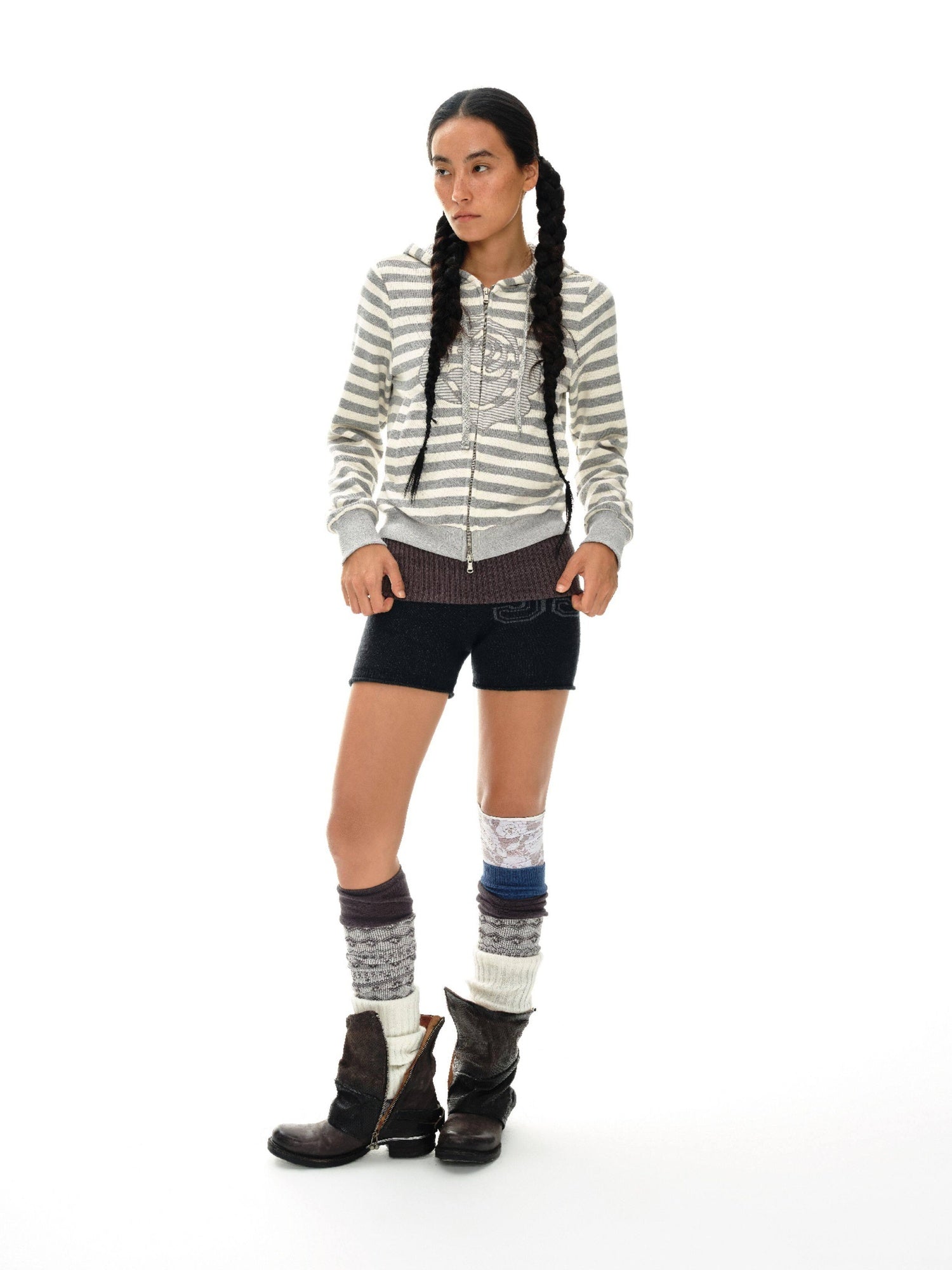 oinimi 100 Percent Cotton Slim Fit Cropped Streetwear Women Floral Oatmeal Hoodies