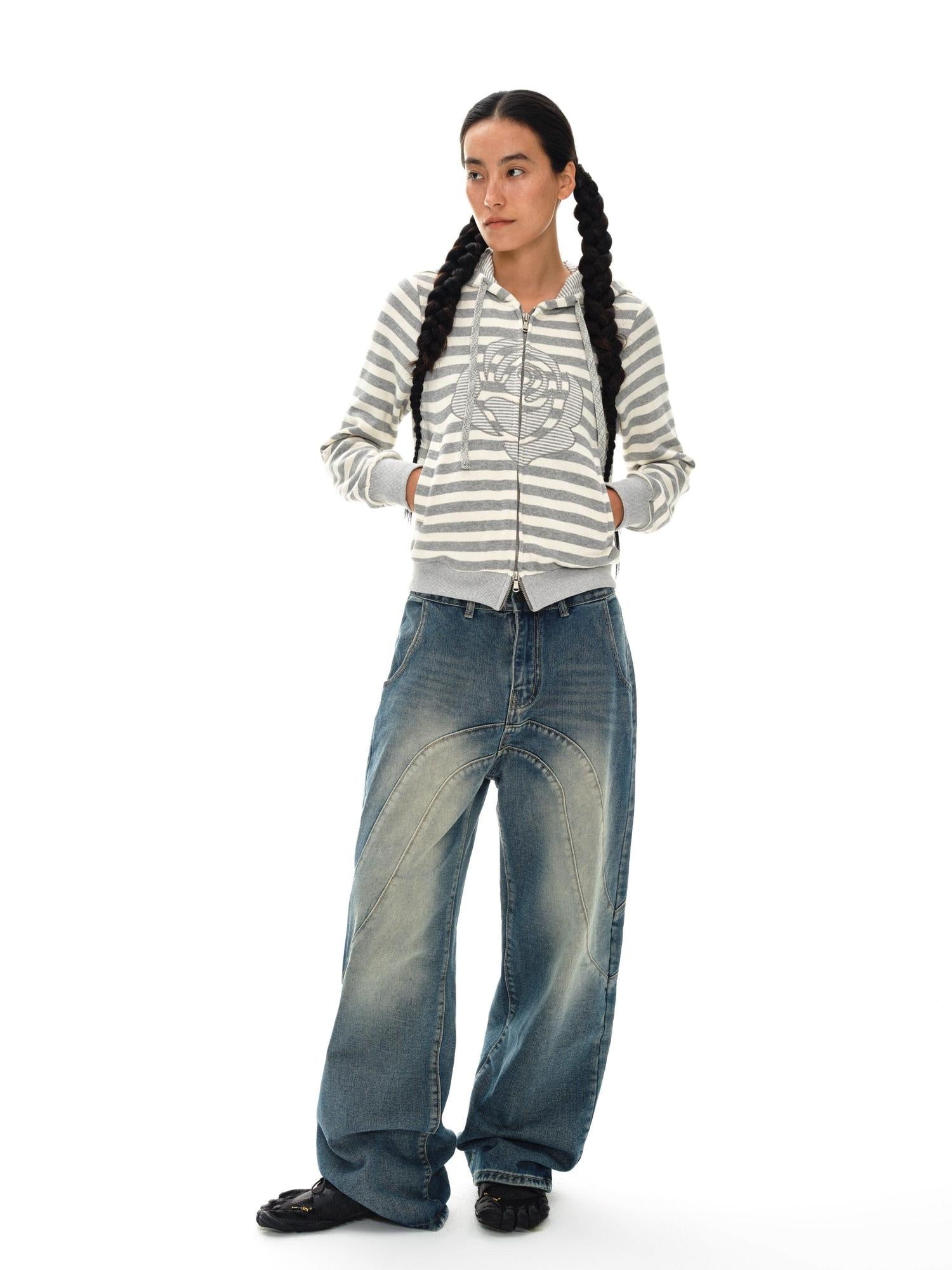 oinimi 100 Percent Cotton Slim Fit Cropped Streetwear Women Floral Oatmeal Hoodies