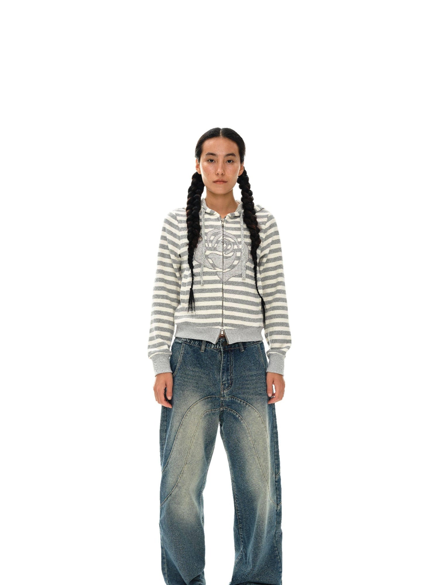 oinimi 100 Percent Cotton Slim Fit Cropped Streetwear Women Floral Oatmeal Hoodies