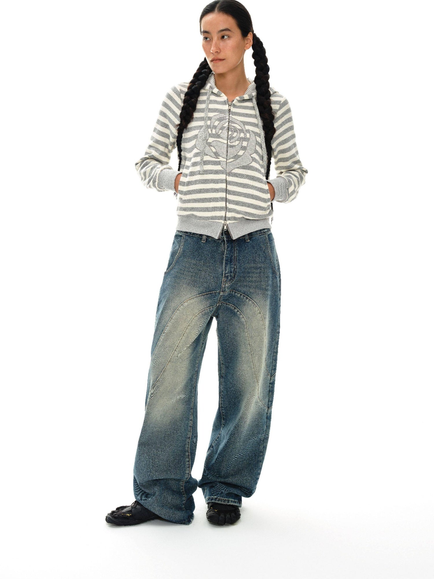 oinimi 100 Percent Cotton Slim Fit Cropped Streetwear Women Floral Oatmeal Hoodies