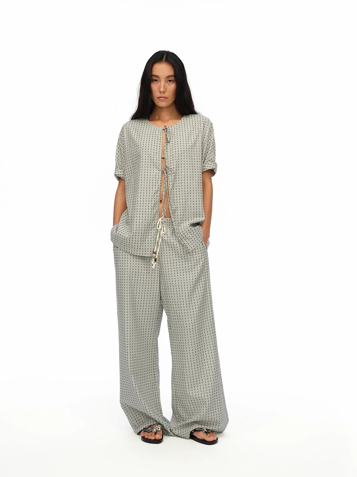 Airy Striped Wide Leg Vacation Pants
