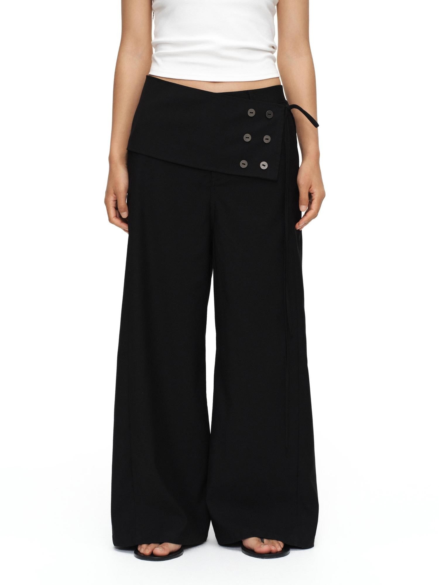 oinimi Black Button Detail Detachable Skirt Straight Women&