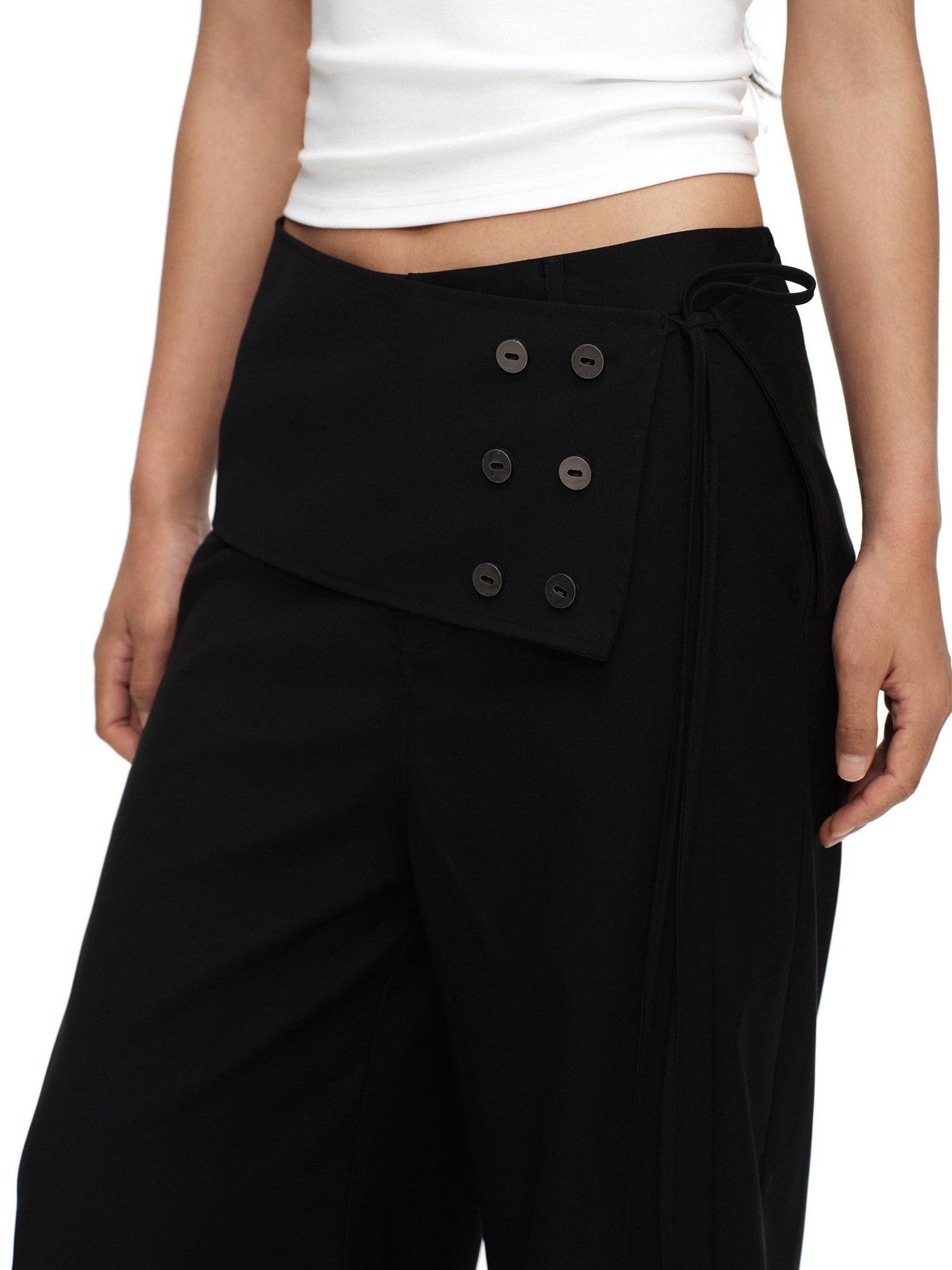 oinimi Black Button Detail Detachable Skirt Straight Women&