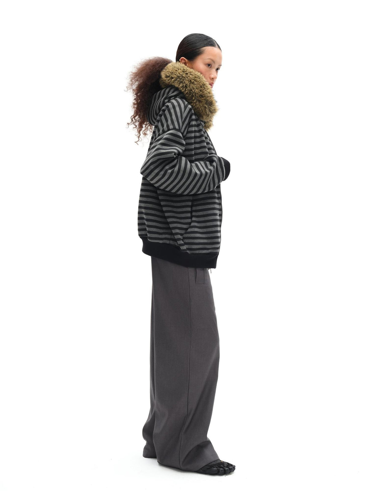 oinimi Black Grey Striped Loose Fit Women&