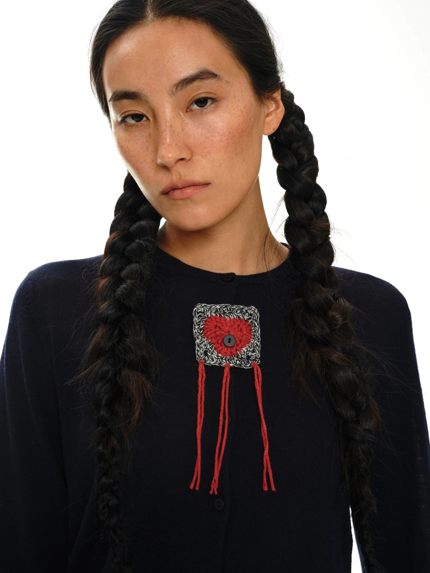 Color Block Hand Knit Button Brooch