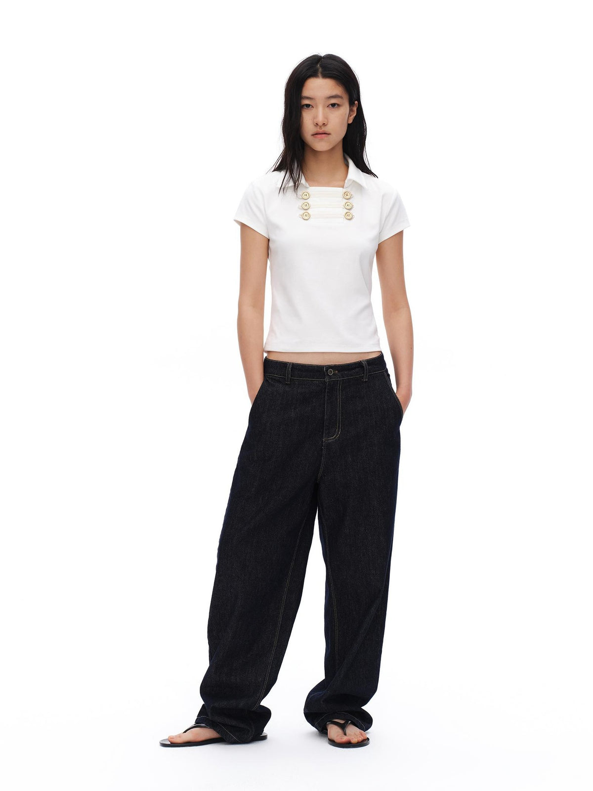 oinimi Colorful Button Fly Raw Cotton Women&