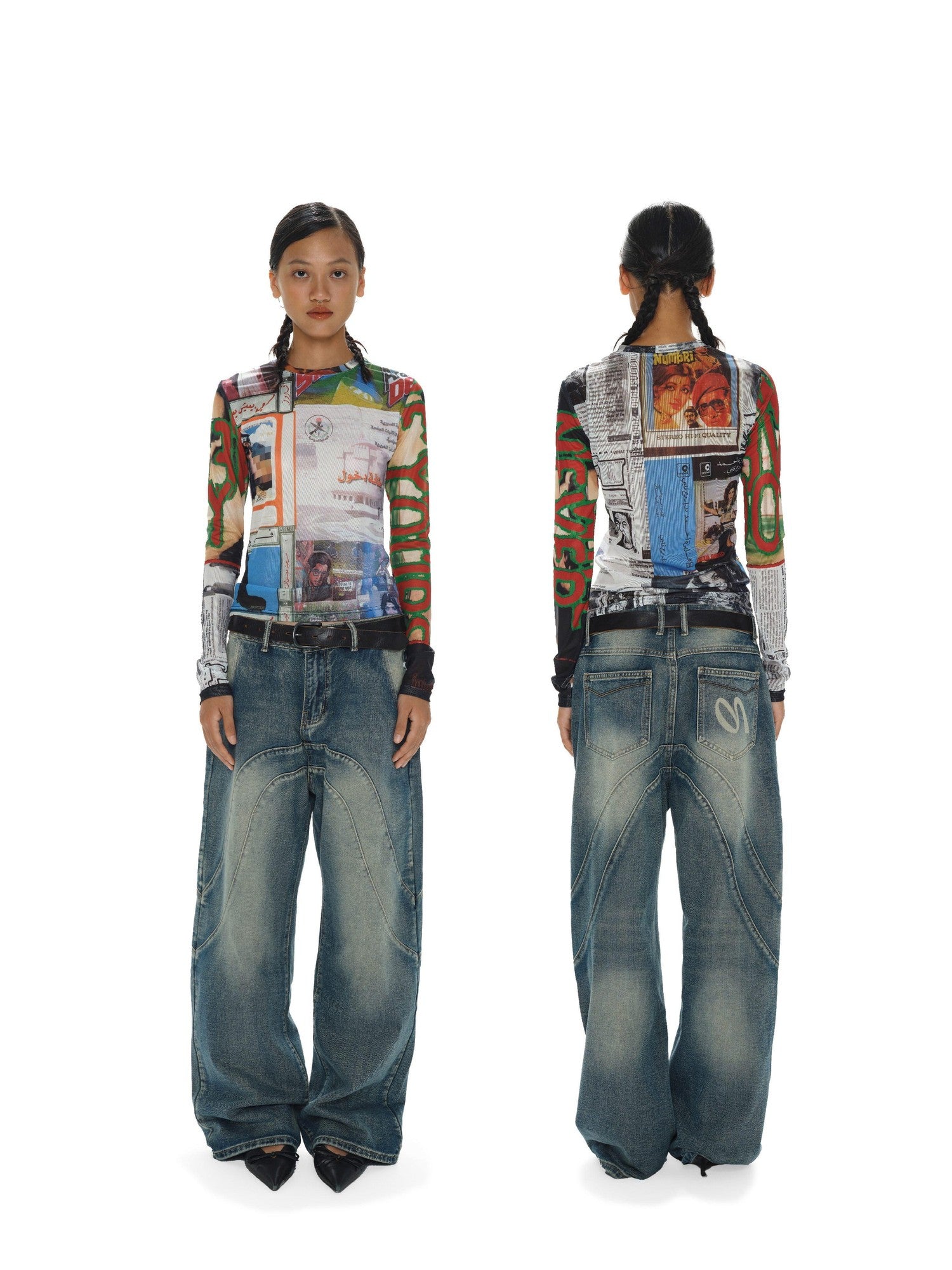 oinimi Contrast Mesh Playful Print Protective Women&
