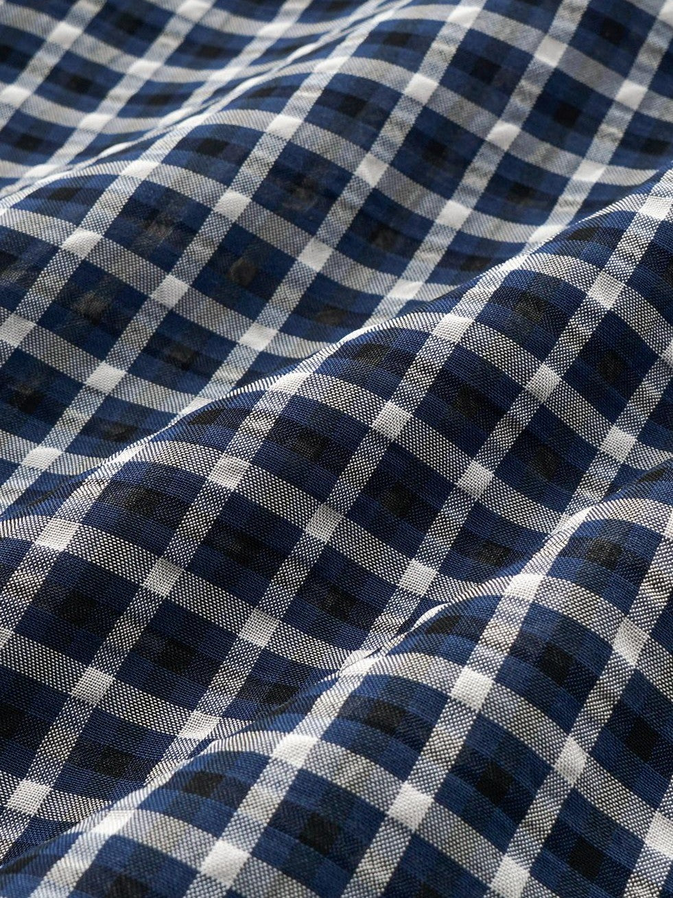 oinimi Deep Blue Plaid Shirred Drawstring Stand Collar Women&