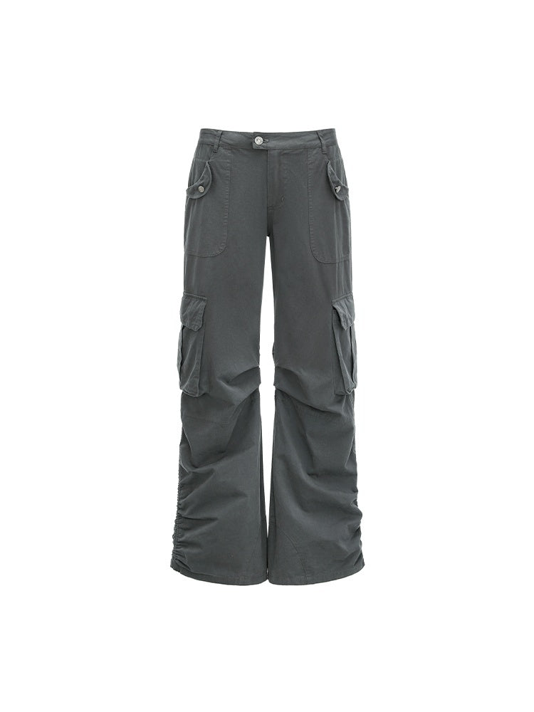 oinimi_Deep_Gray_Multi_Pocket_Ruched_Low_Rise_Straight_Women&
