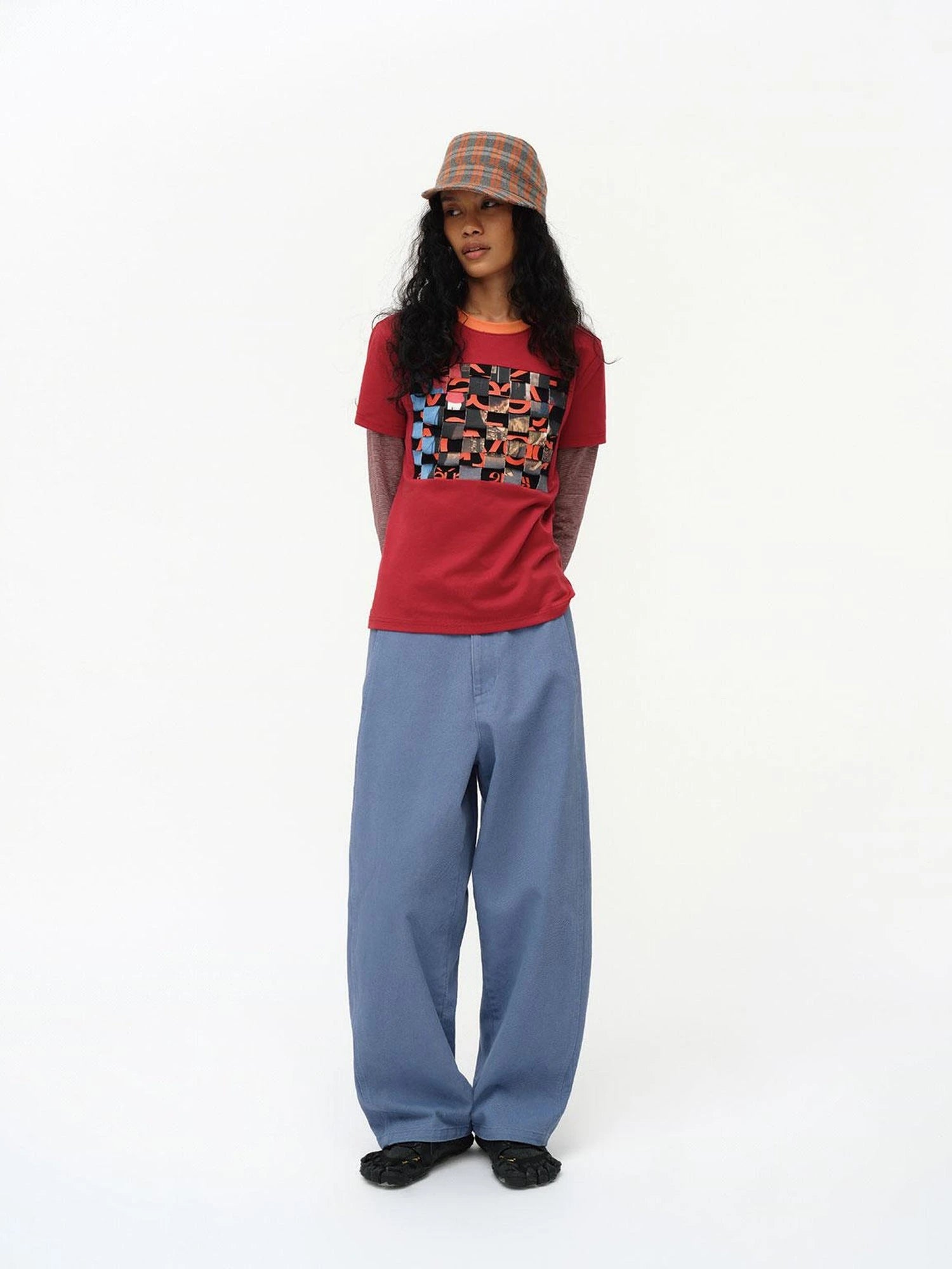 Distressed Mosaic Collar Long Sleeve Tee