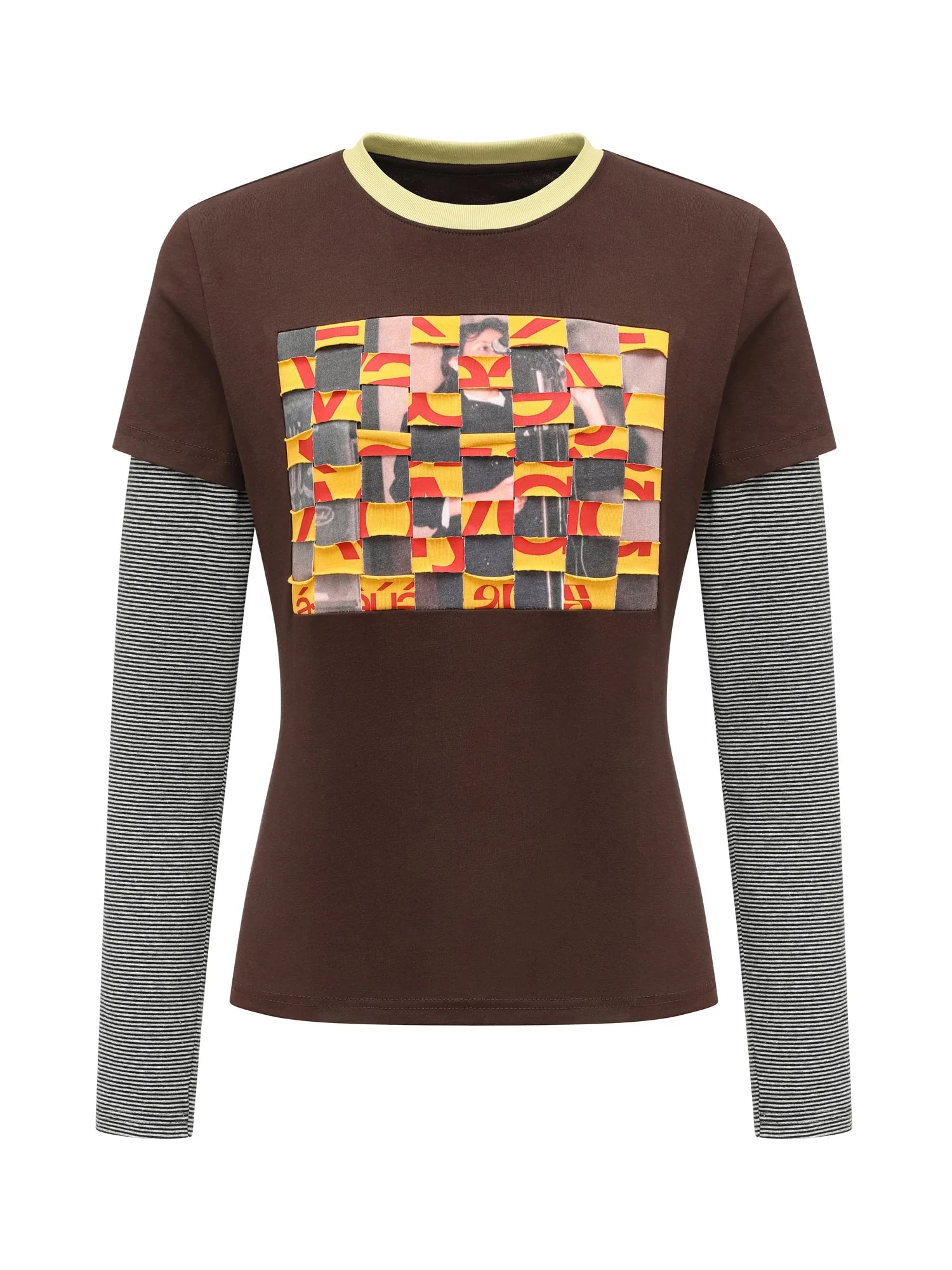 Distressed Mosaic Collar Long Sleeve Tee