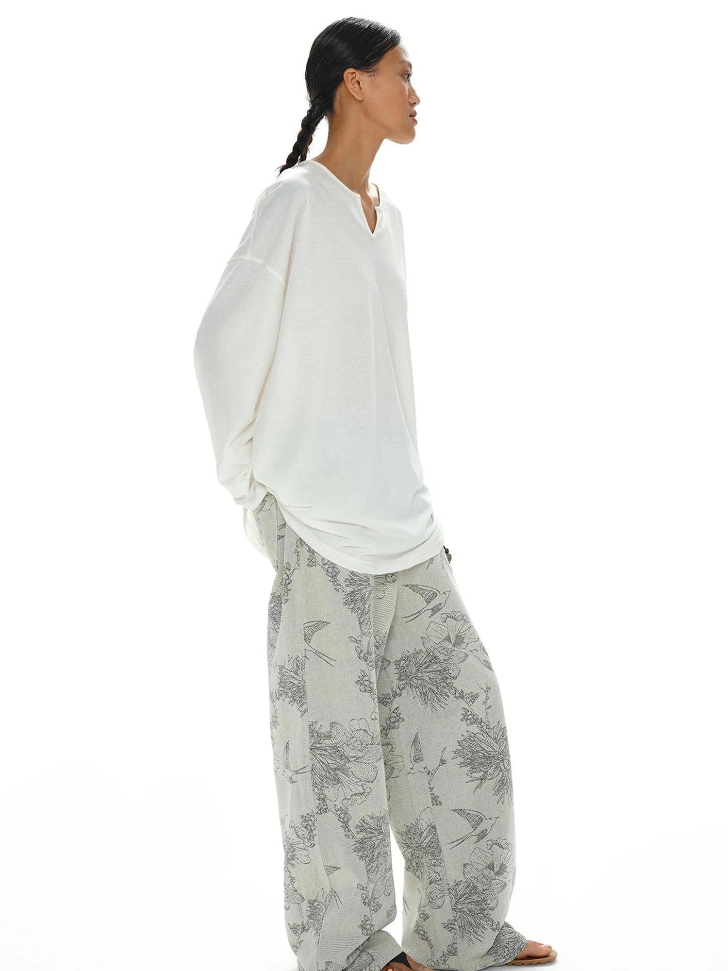 Distressed Print Denim Wide Leg Trousers Low Waist Straight Cut