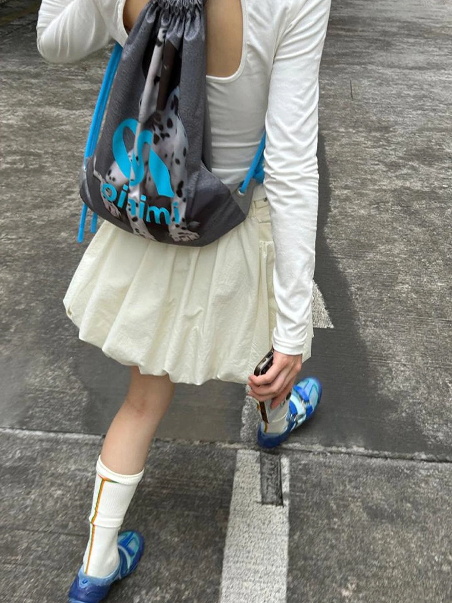 Double Sided Printed Backpack With Spotted Puppy Pattern