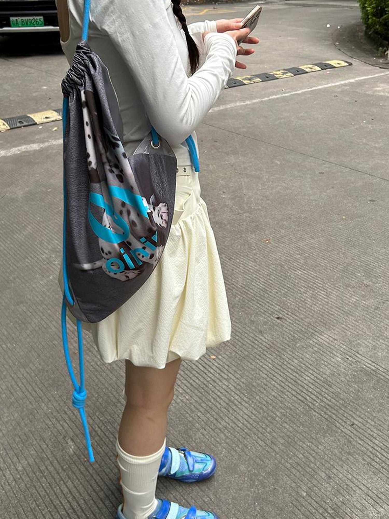 oinimi Double Sided Printed Backpack With Spotted Puppy Pattern