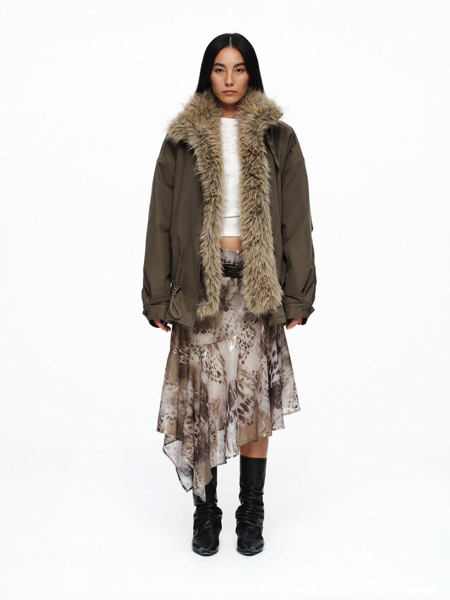 oinimi Dusty Pink Metallic Leopard Asymmetric Fishtail Women&
