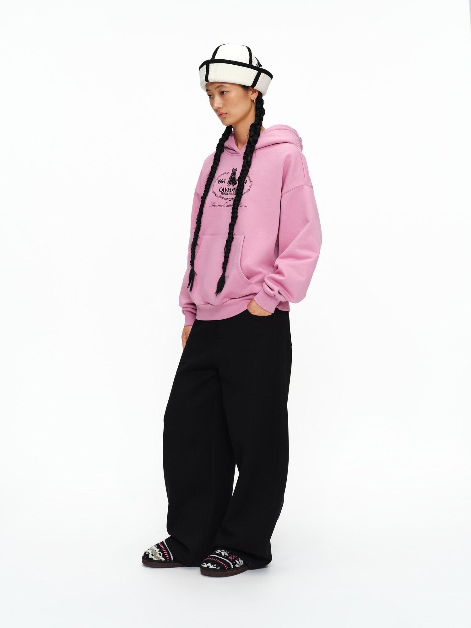 oinimi Fleece Lined 100 Percent Cotton Loose Hooded Pullover Rose Pink Hoodies