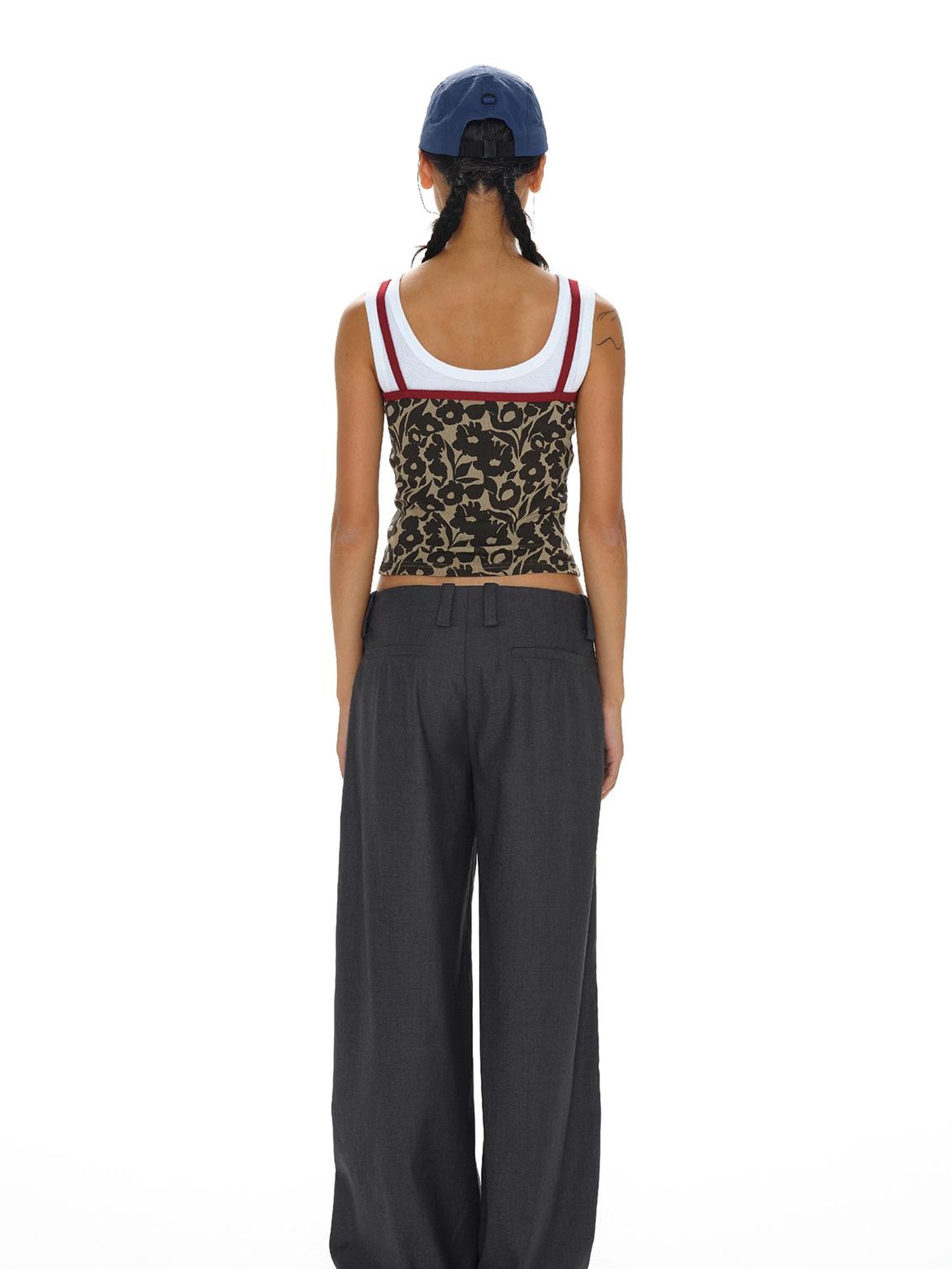 oinimi Flock Dragon Print Vintage Contrast Strap V-neck Top