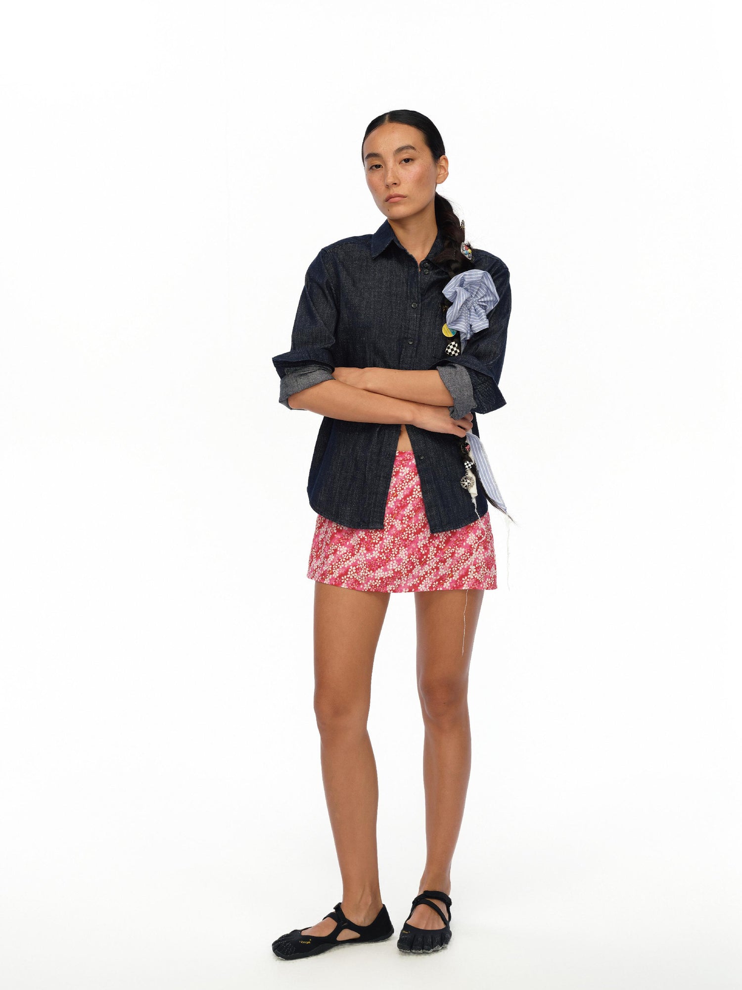 oinimi Floral Cotton Mini Skirt with Built In Shorts