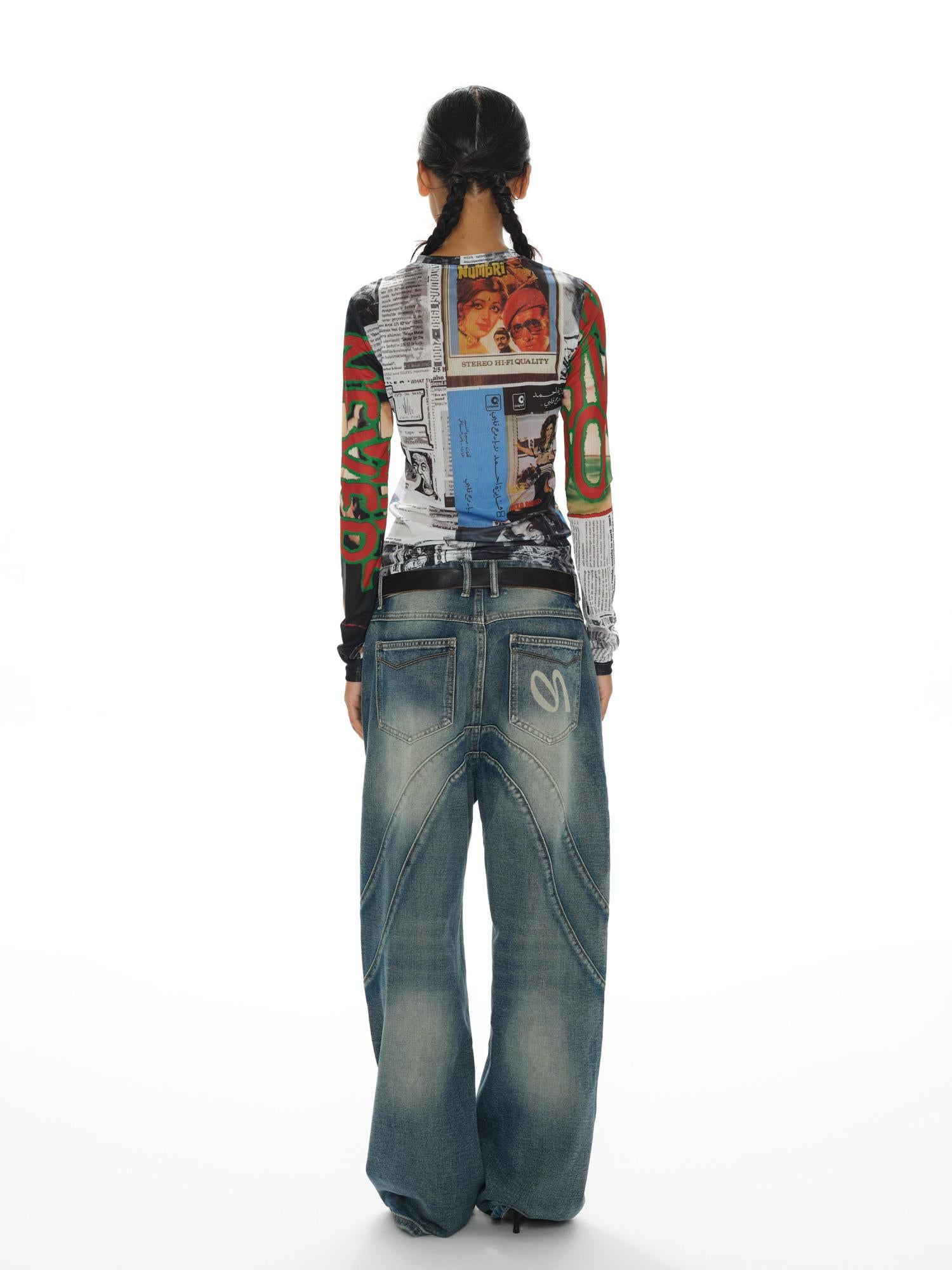 oinimi Fun Print Mesh Long Sleeve Base Layer Color Blocking