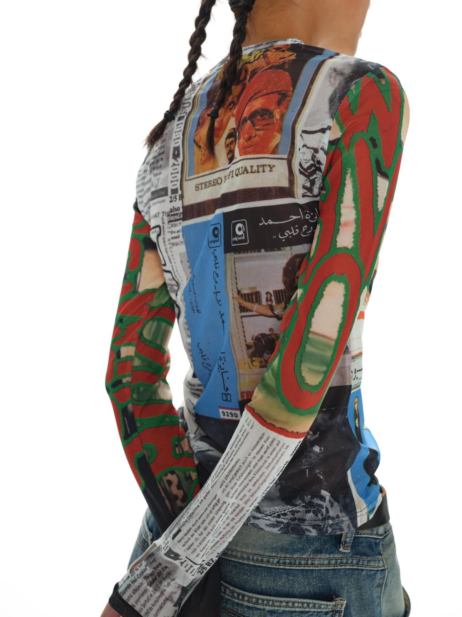 oinimi Fun Print Mesh Long Sleeve Base Layer Color Blocking