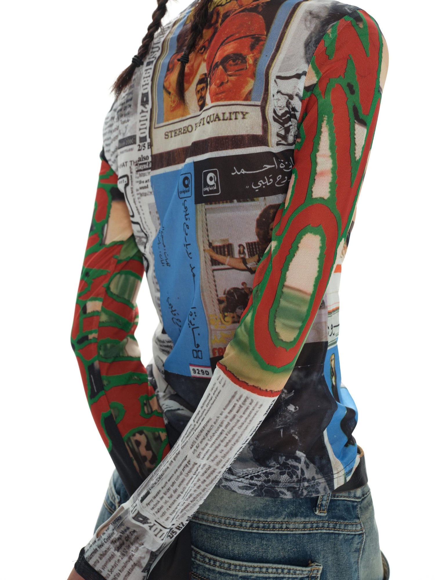 oinimi Fun Print Mesh Long Sleeve Base Layer Color Blocking