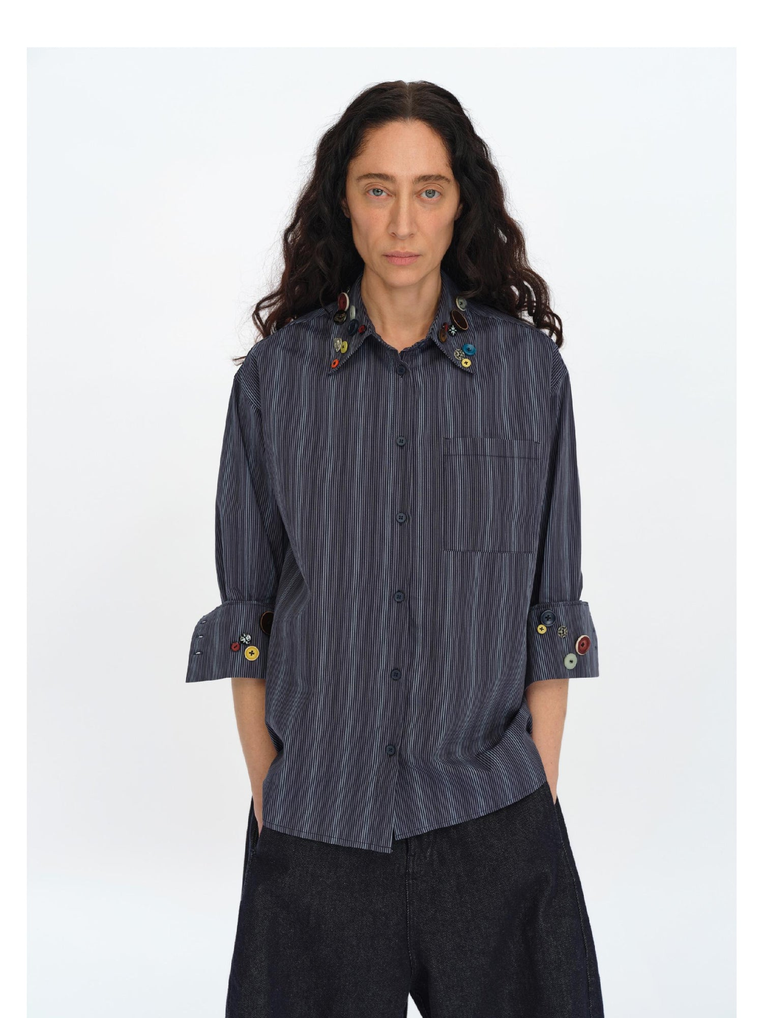 oinimi Fun Striped Button Down Shirt With Multiple Buttons