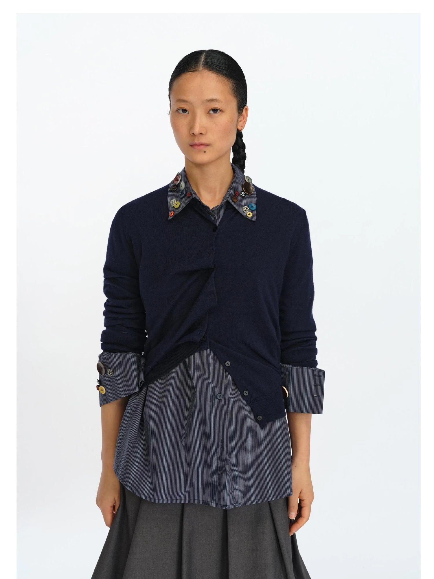 Fun Striped Button Down Shirt With Multiple Buttons