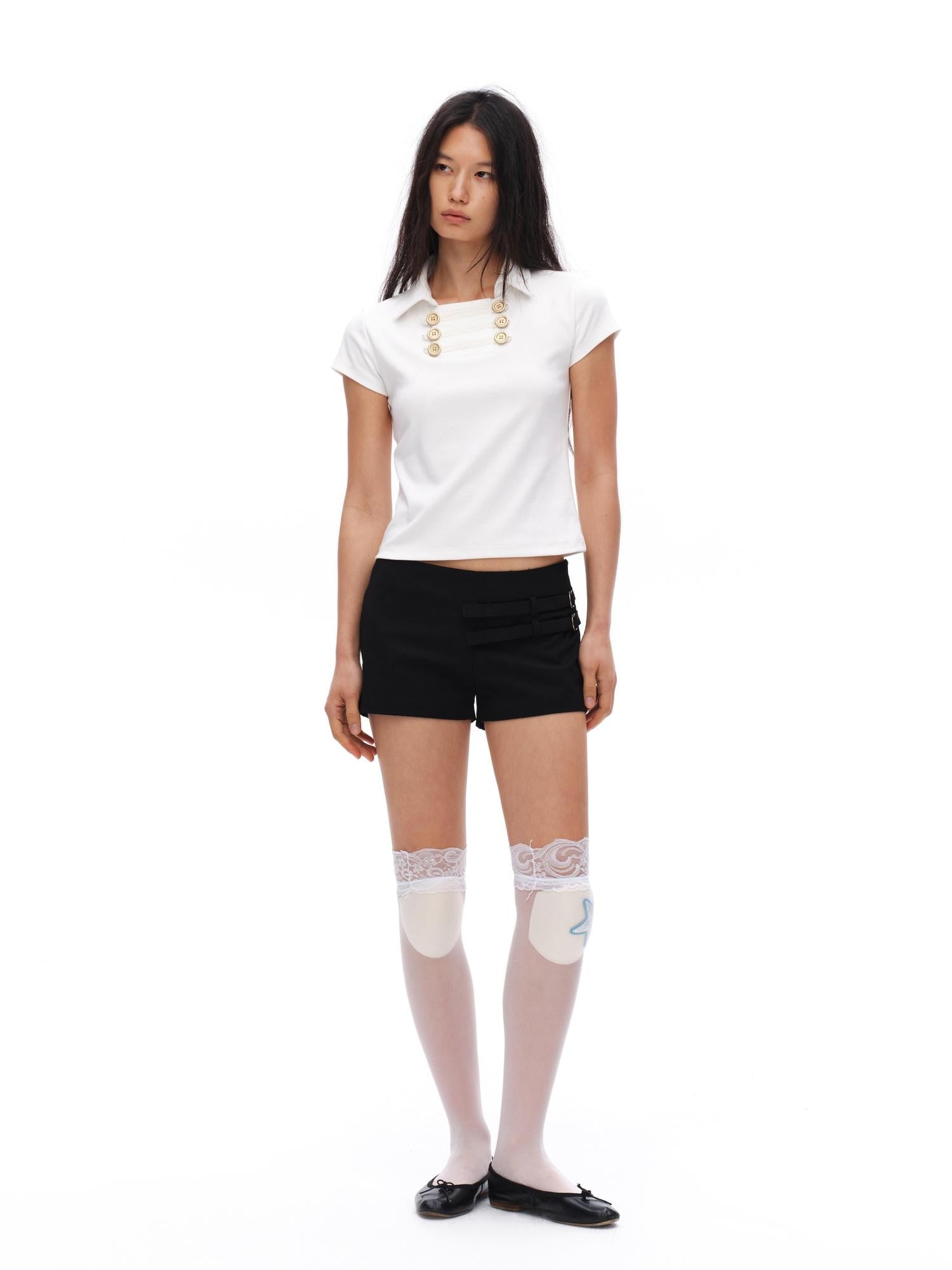 oinimi Gold Double Buttons Napoleon Collar Slim Women&