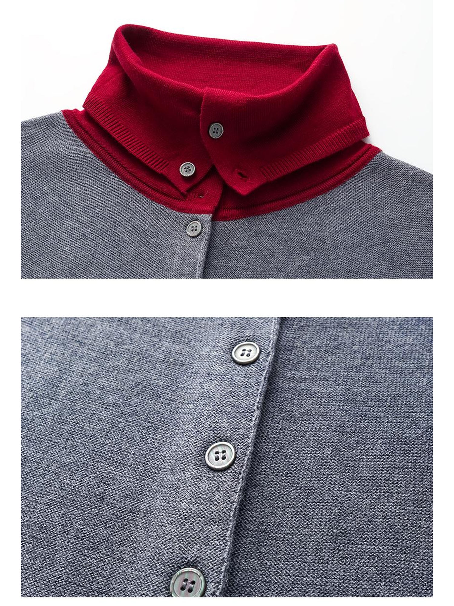 oinimi Gray Red Layered Collar Knit Cardigan