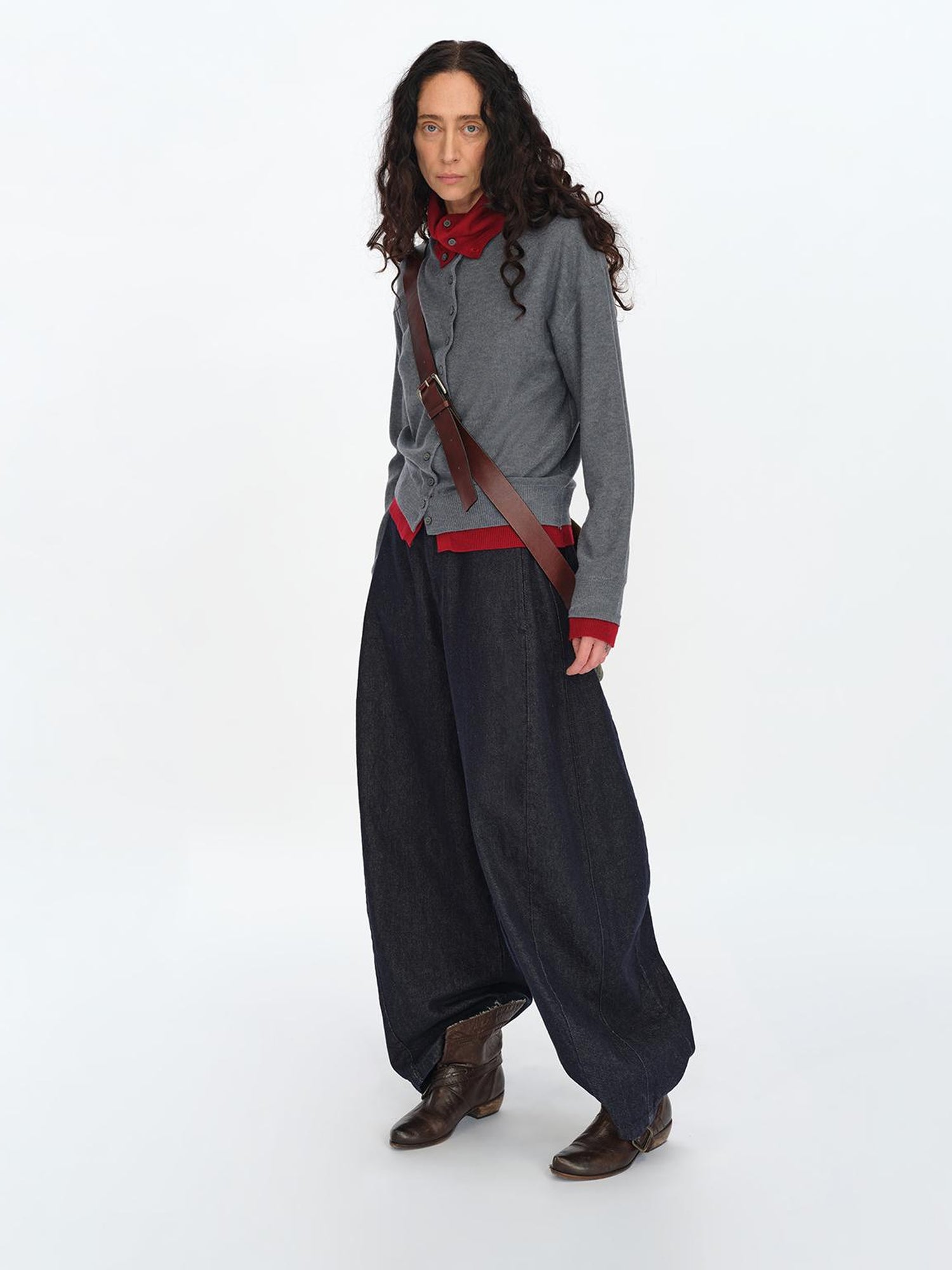 oinimi Gray Red Layered Collar Knit Cardigan