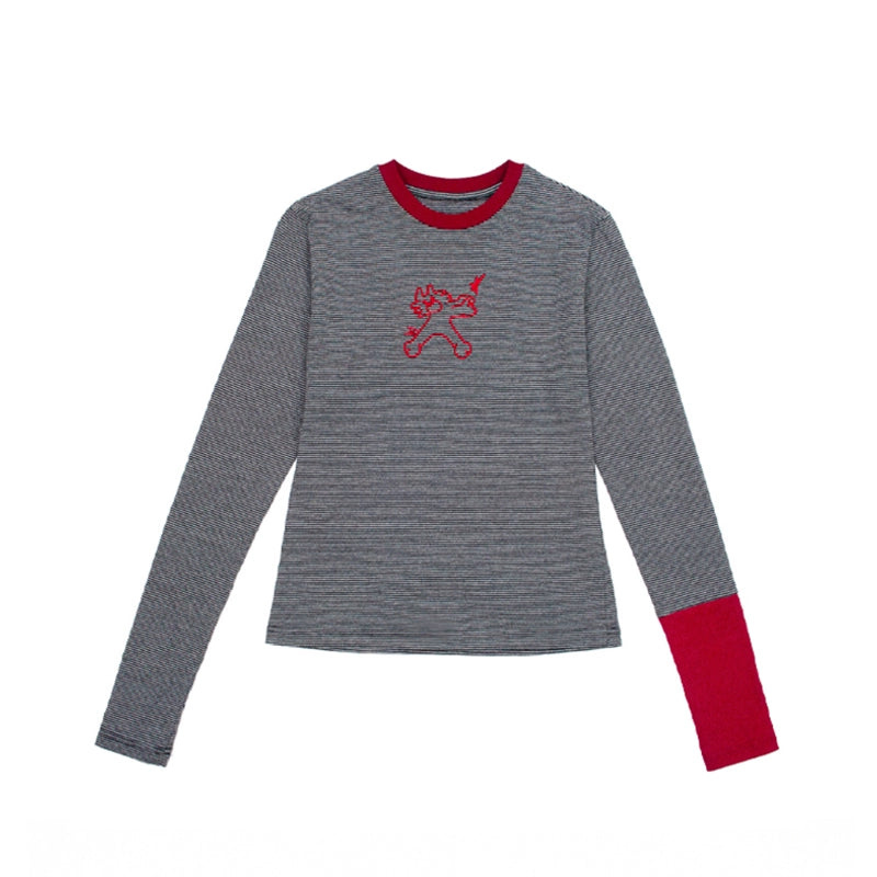 oinimi_Gray_Stripe_Crewneck_Tee_With_Tiger_Embroidery_MISSTT