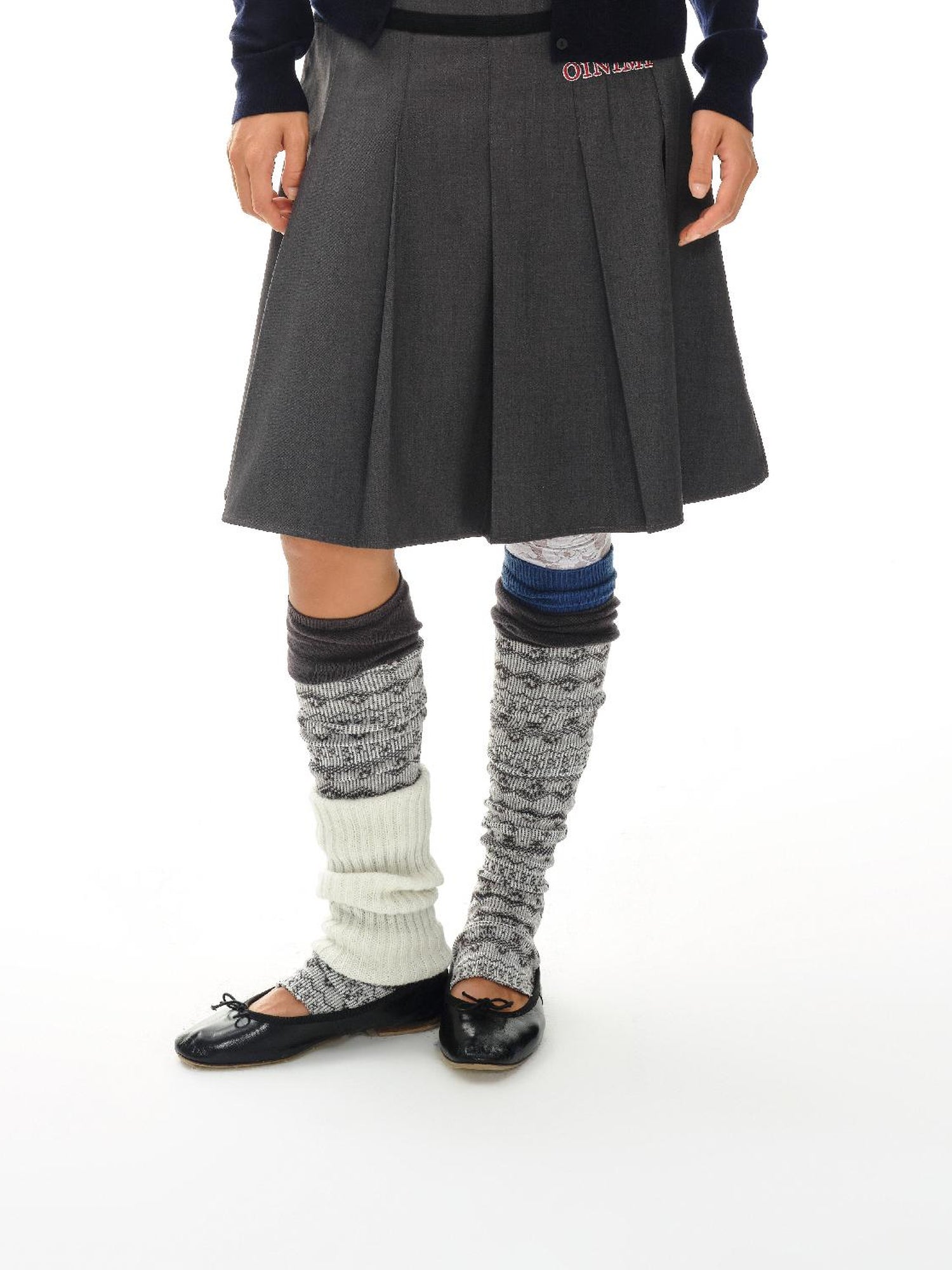 oinimi Grey Pleated Skirt With Double Layer Waistband