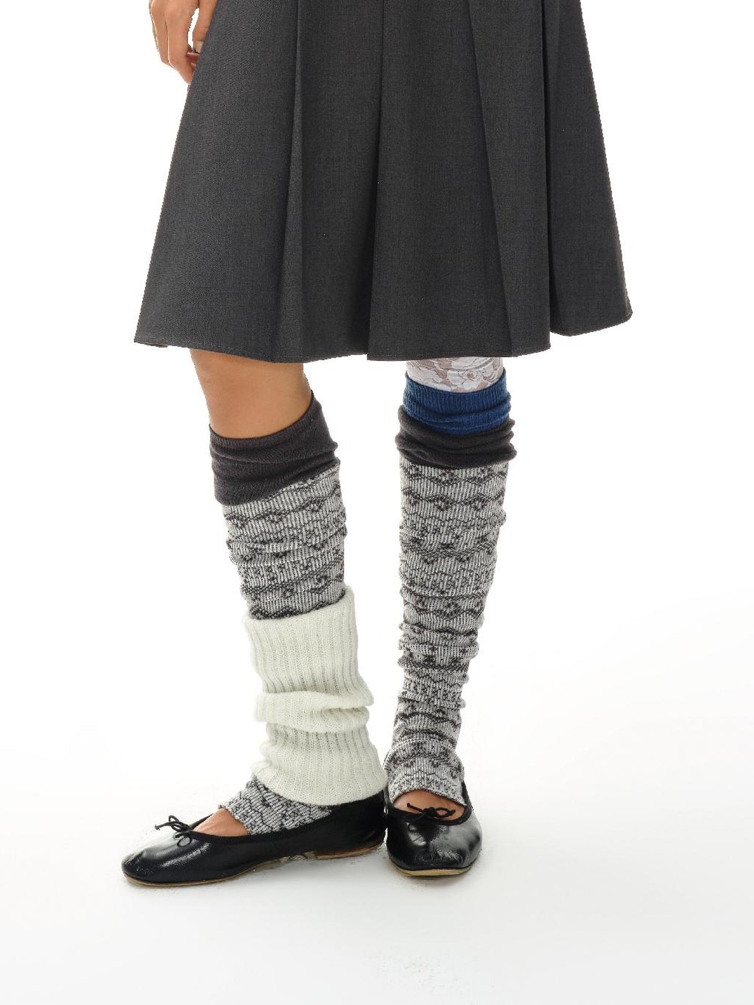 oinimi Grey Pleated Skirt With Double Layer Waistband