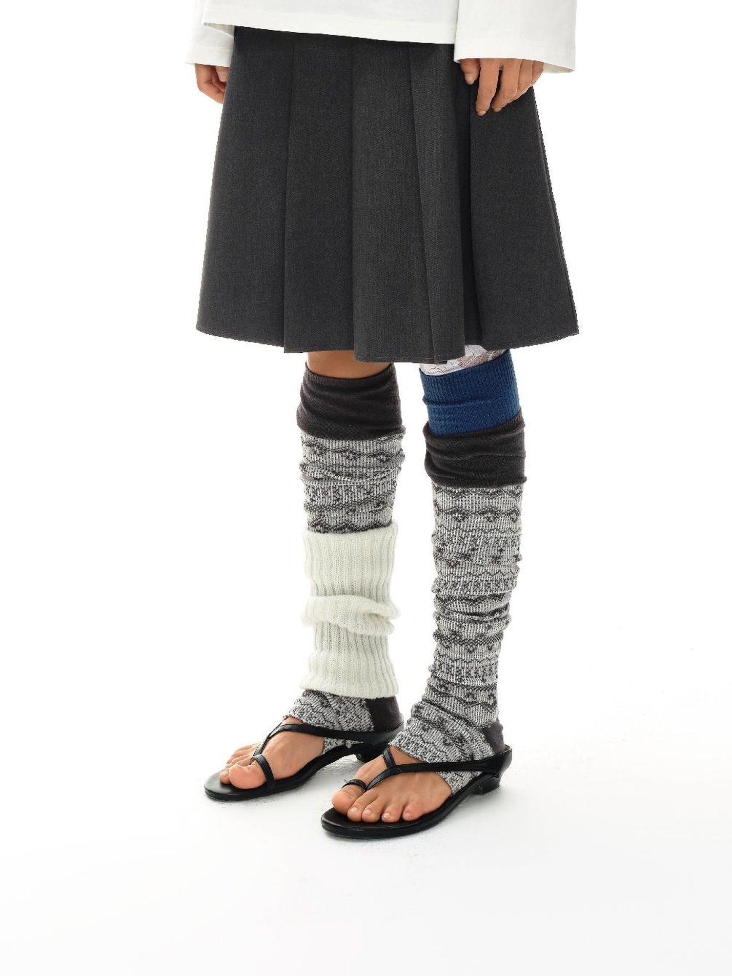 oinimi Grey Pleated Skirt With Double Layer Waistband