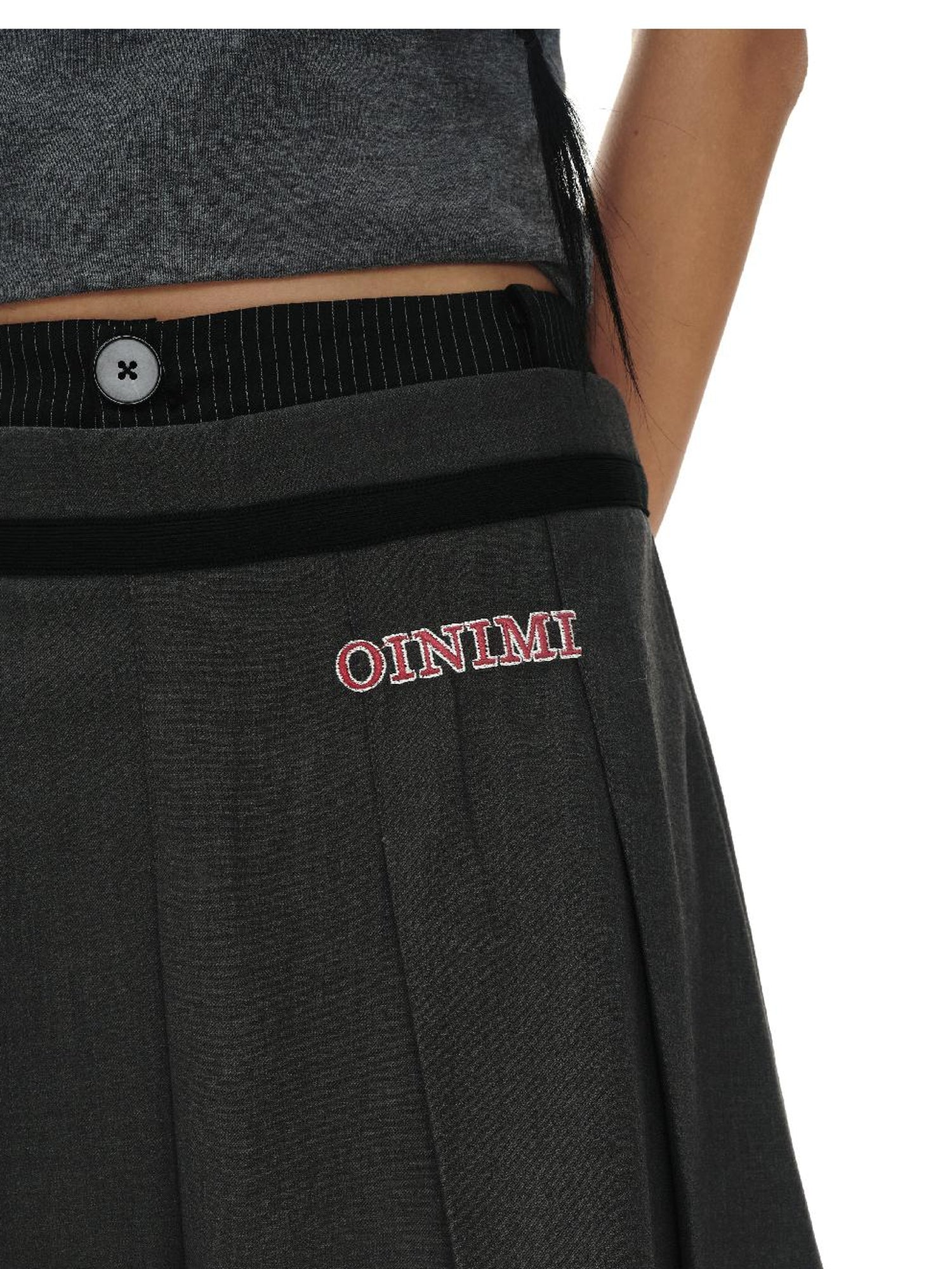 oinimi Grey Pleated Skirt With Double Layer Waistband