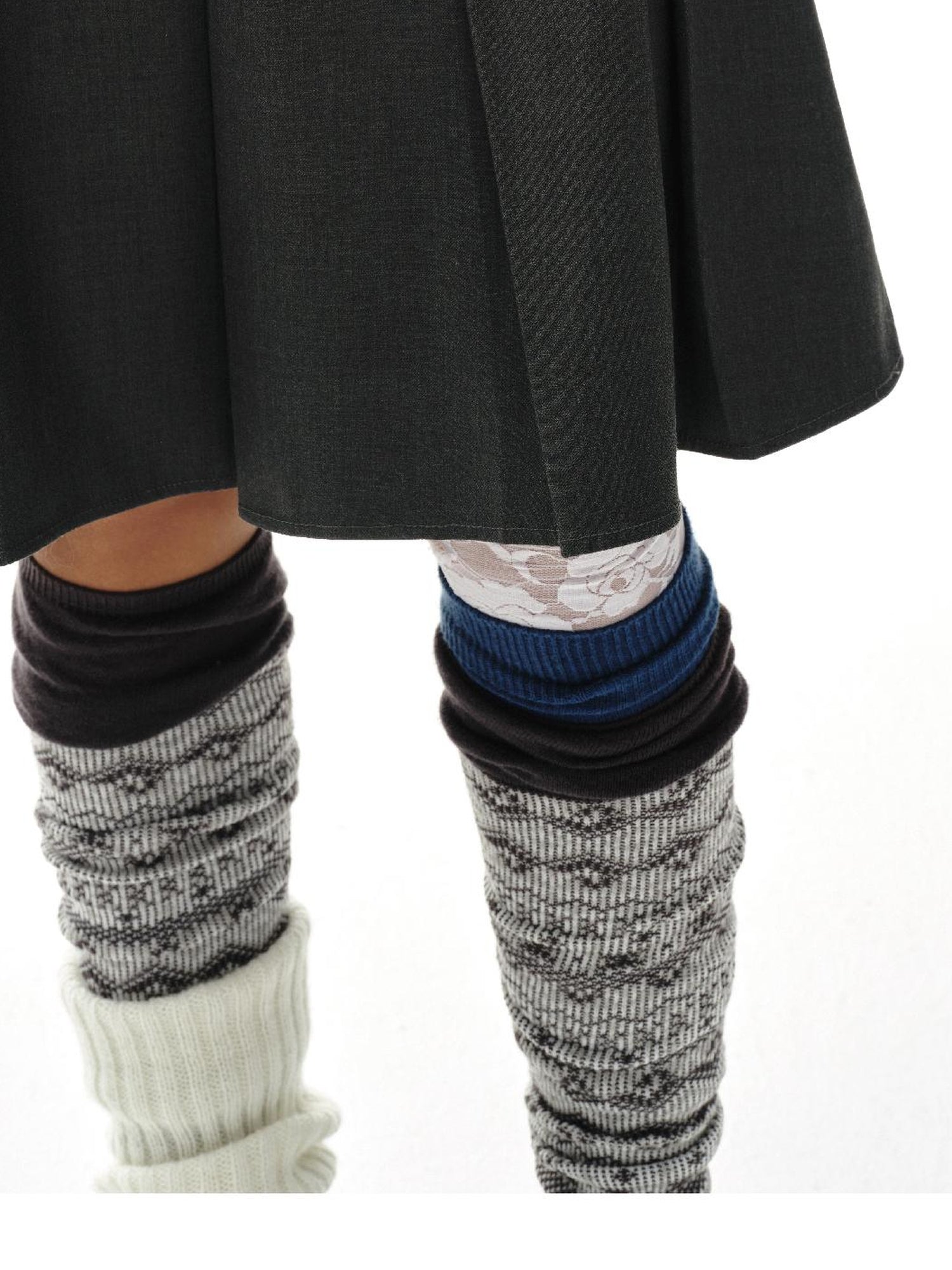 oinimi Grey Pleated Skirt With Double Layer Waistband