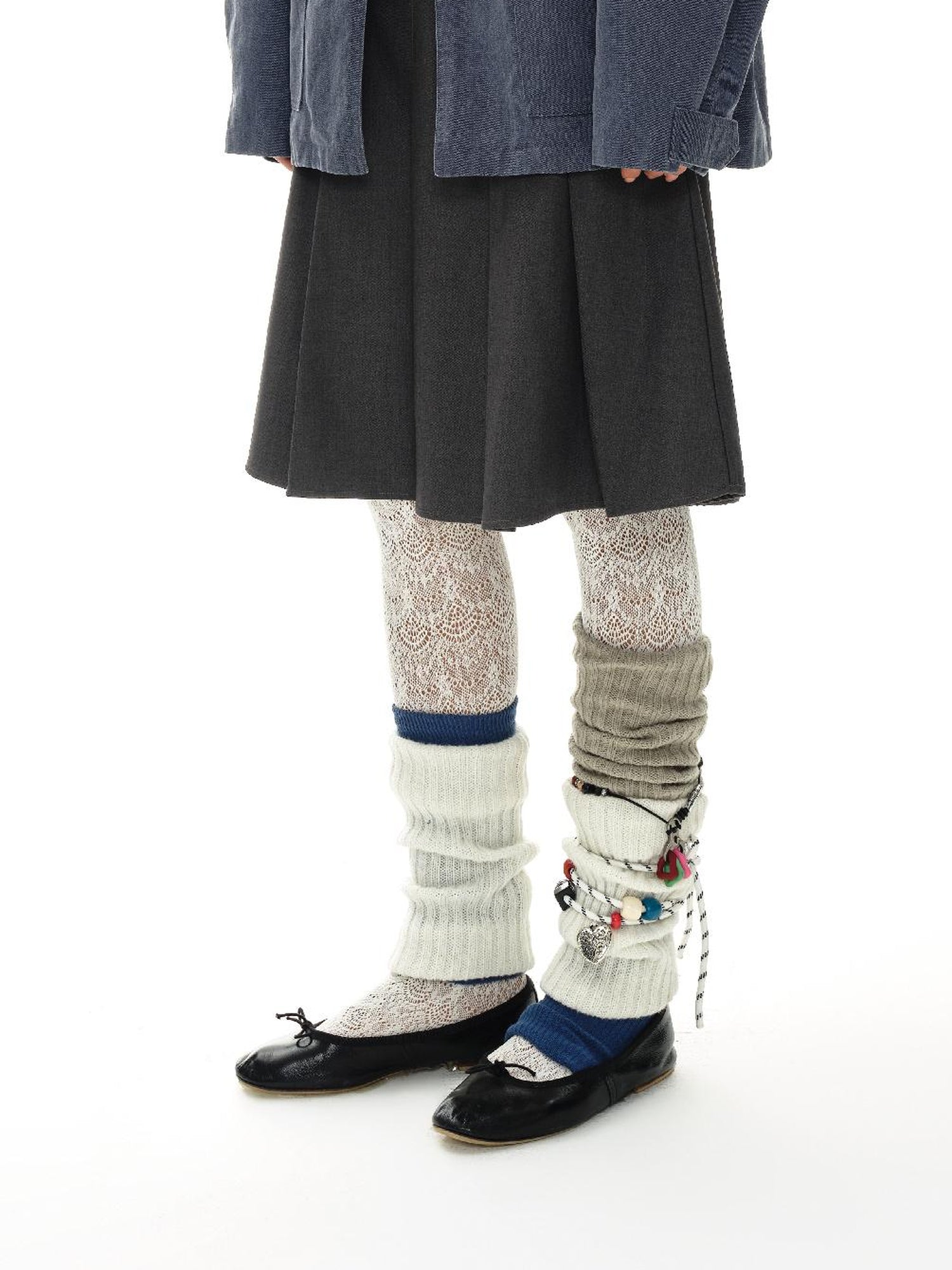 oinimi Grey Pleated Skirt With Double Layer Waistband