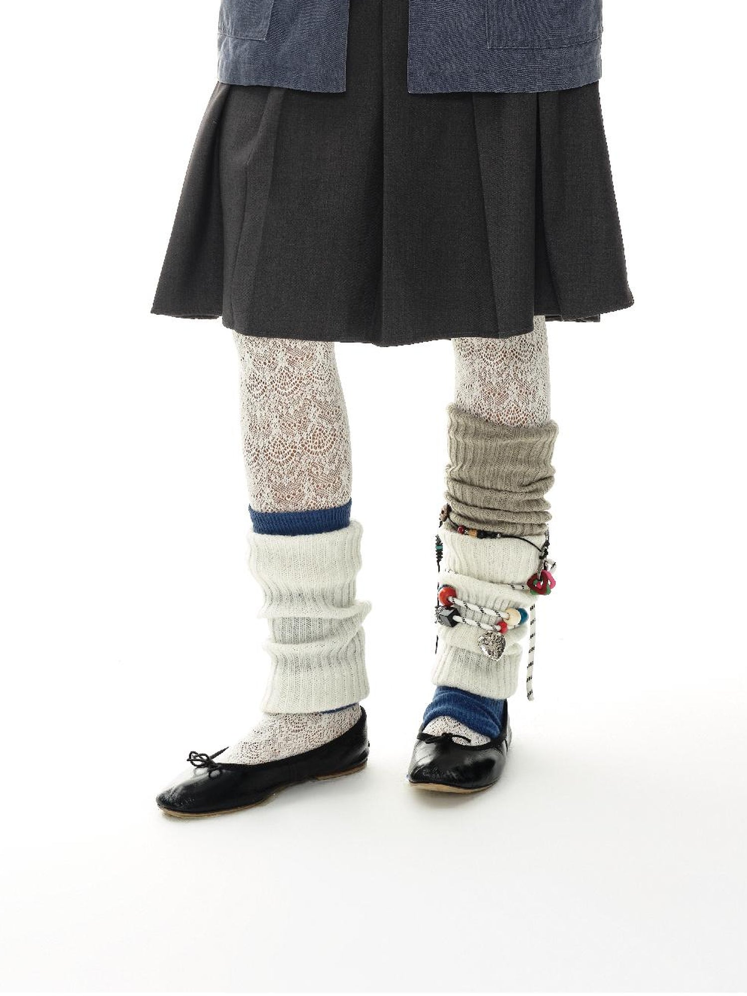oinimi Grey Pleated Skirt With Double Layer Waistband