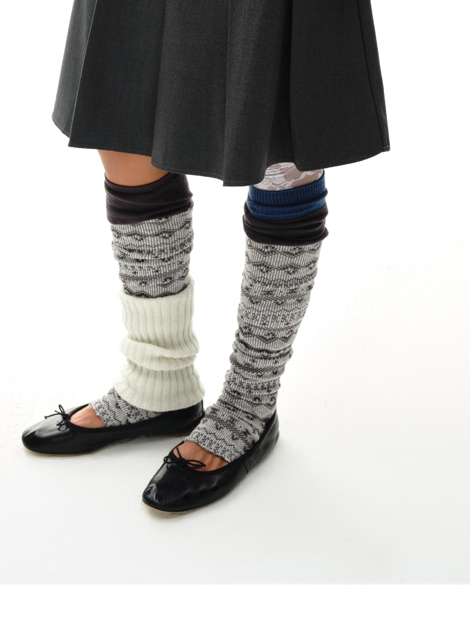 oinimi Grey Pleated Skirt With Double Layer Waistband