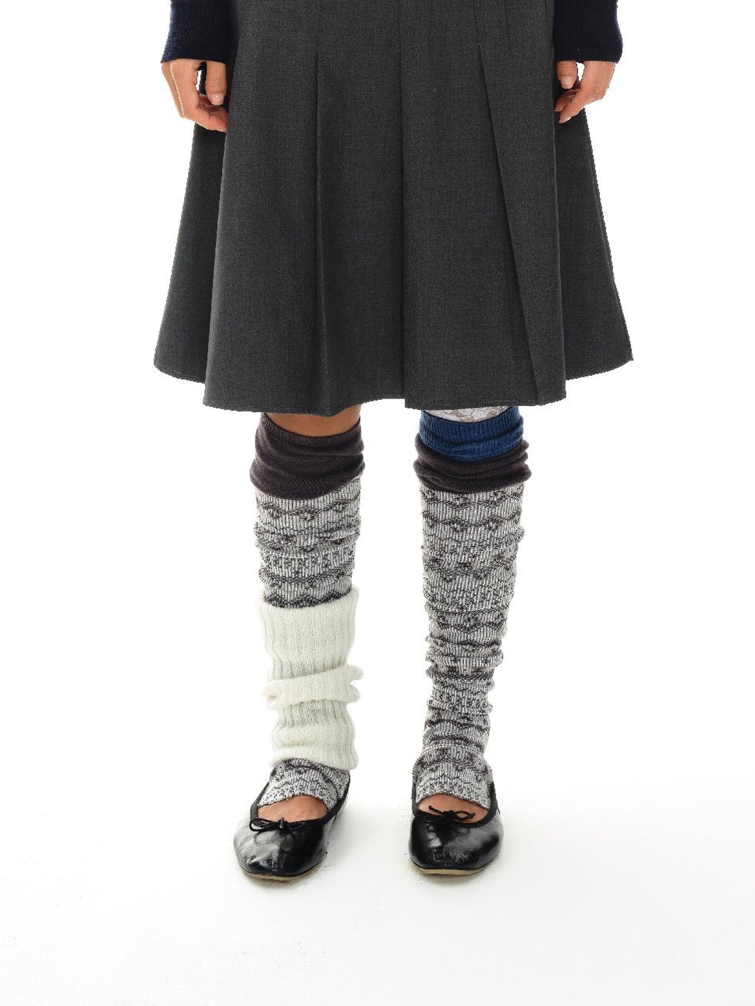 oinimi Grey Pleated Skirt With Double Layer Waistband