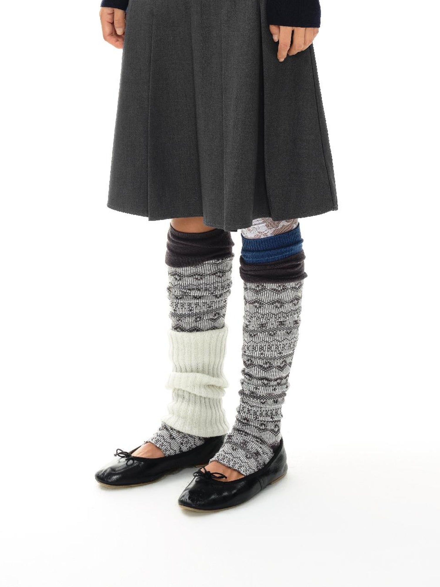 oinimi Grey Pleated Skirt With Double Layer Waistband