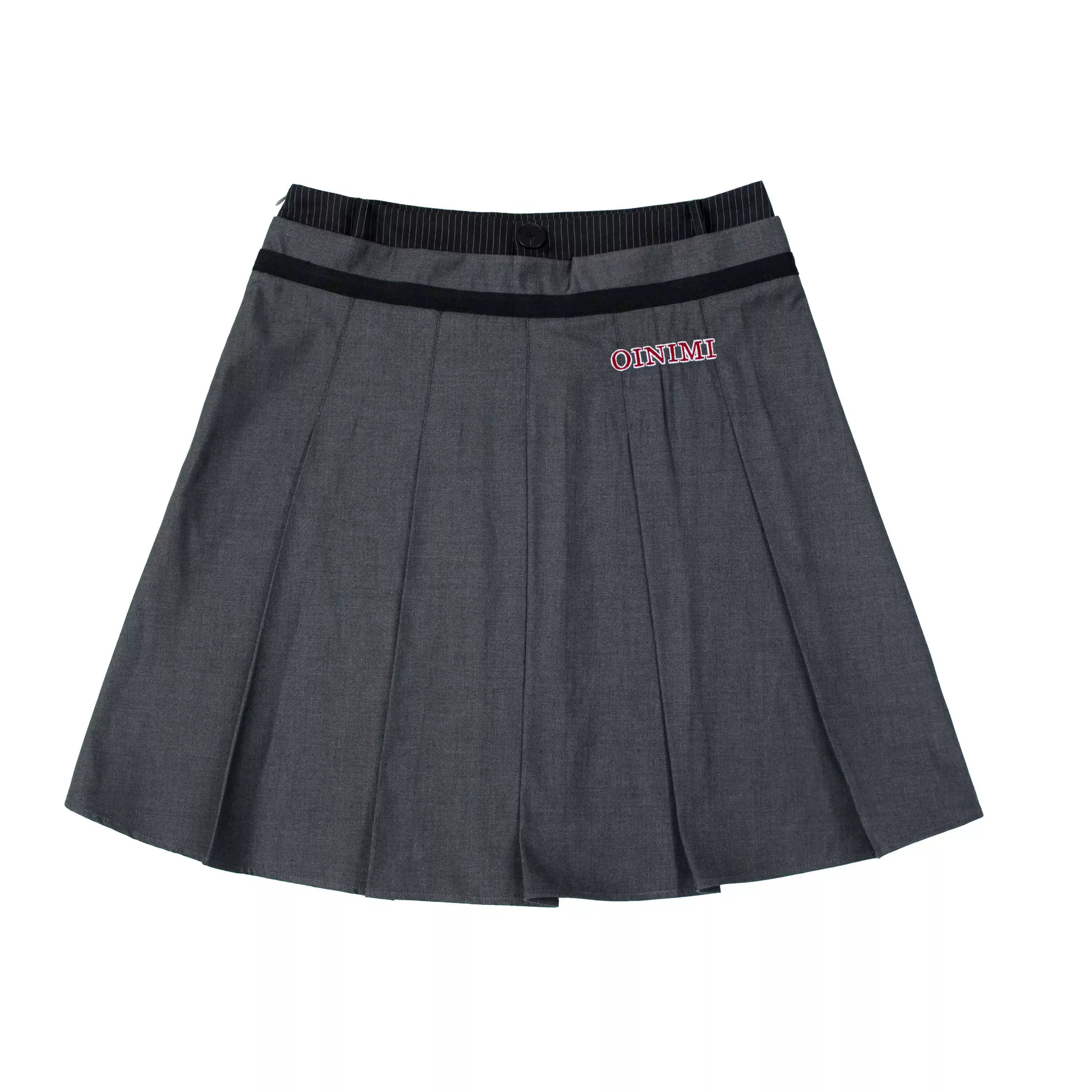 oinimi_Grey_Pleated_Skirt_With_Double_Layer_Waistband_MISSTT