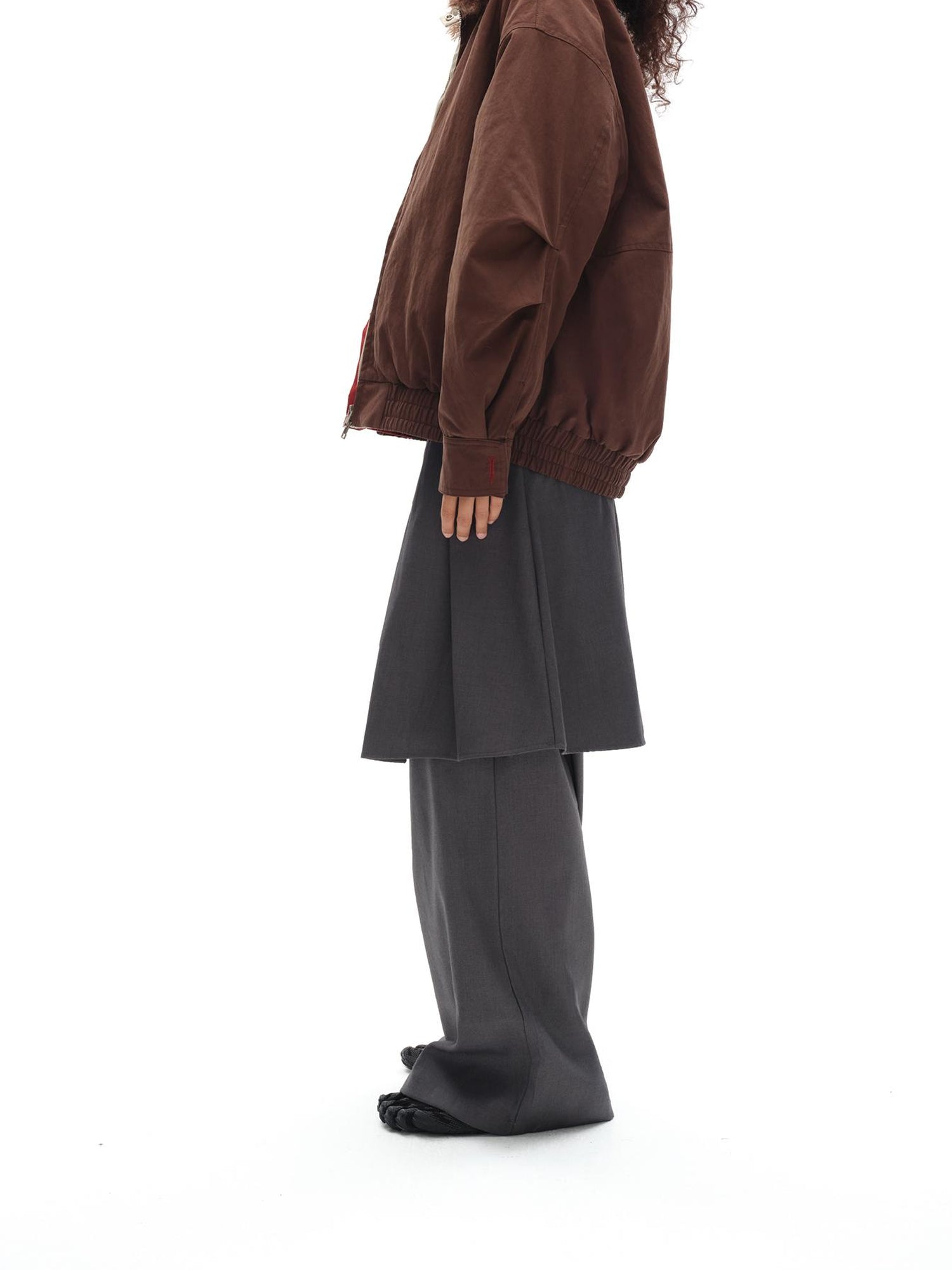 oinimi Harrington Jacket With Detachable Fur Collar And Multi Placket