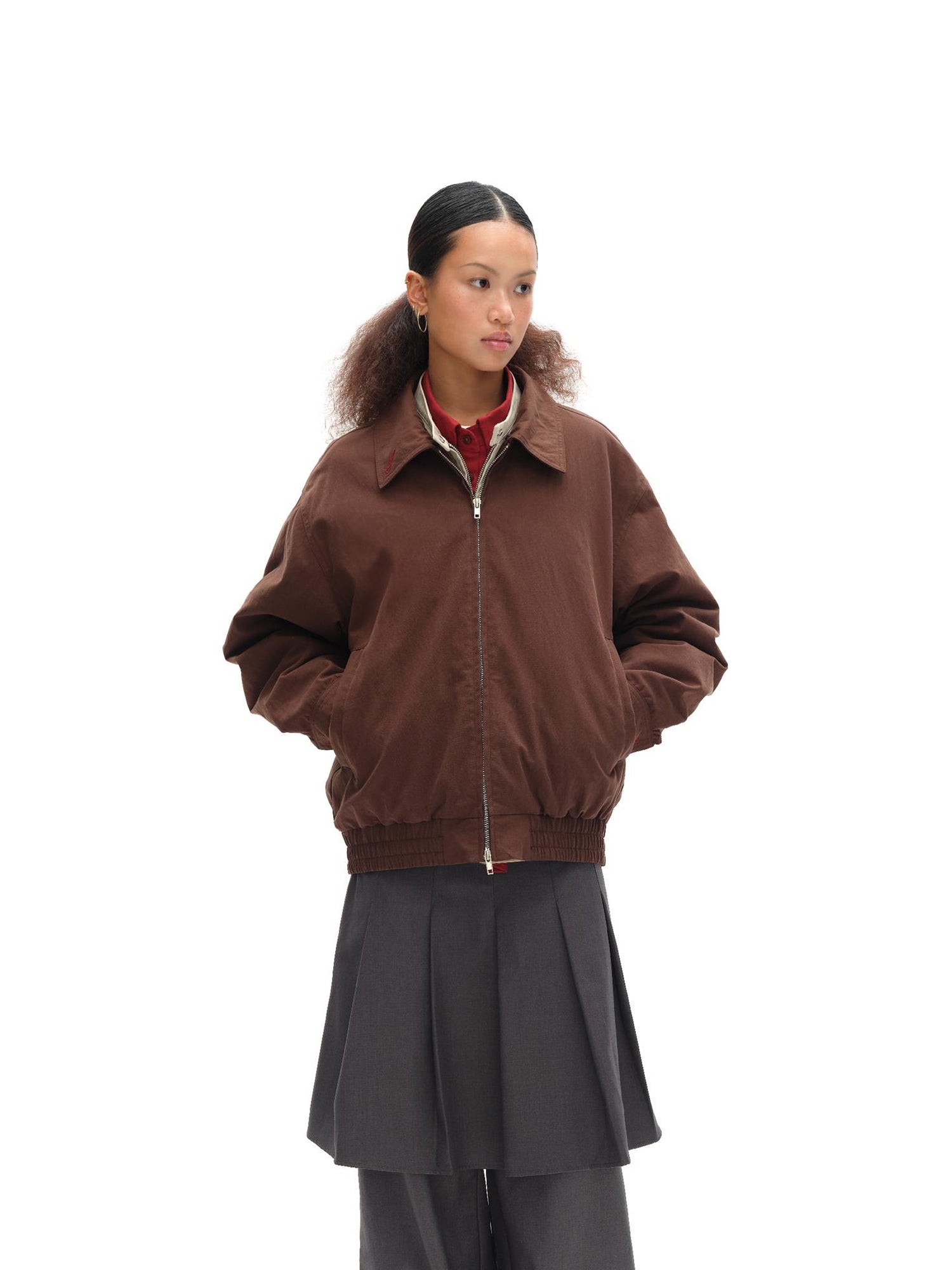 oinimi Harrington Jacket With Detachable Fur Collar And Multi Placket