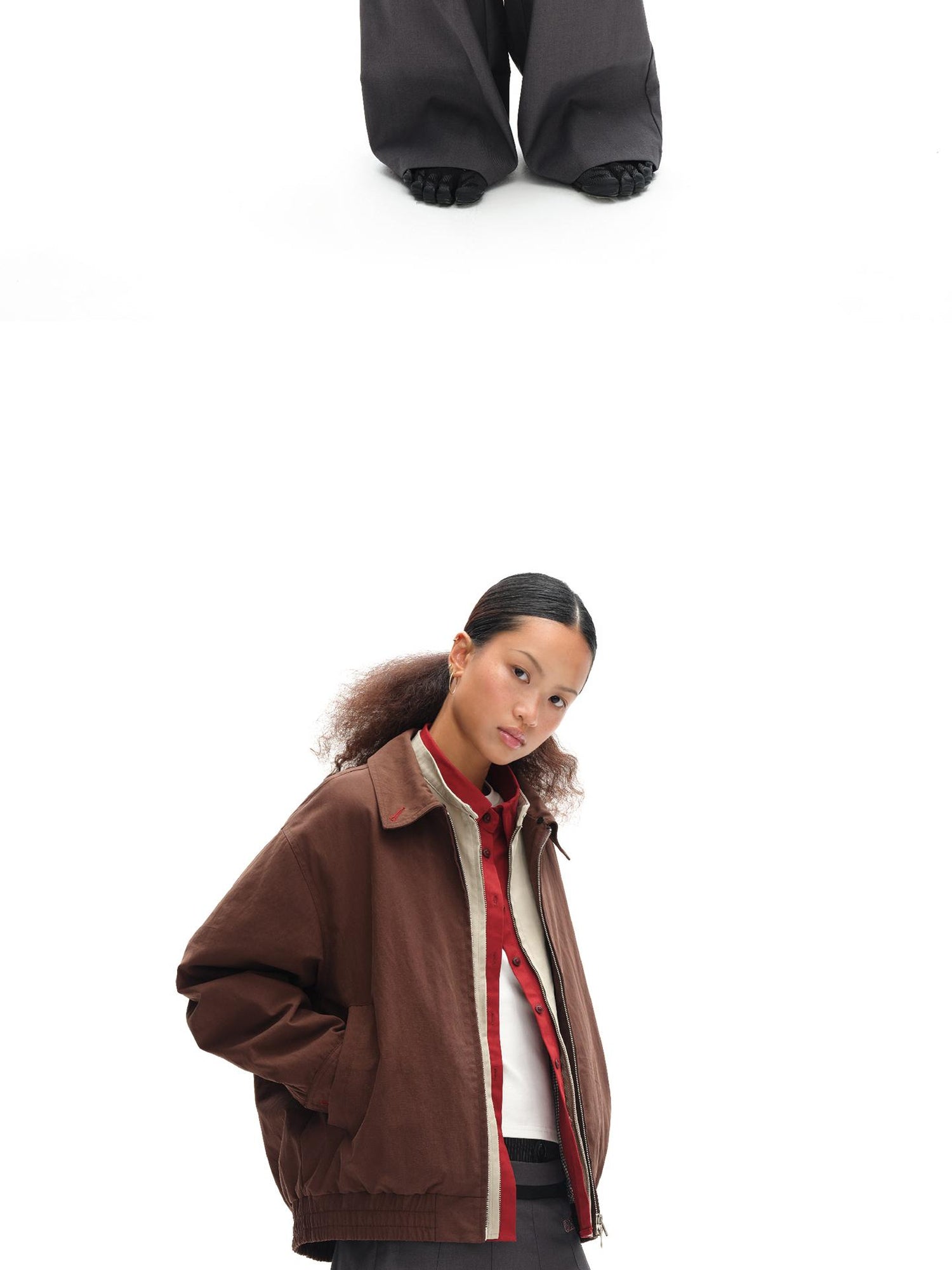 oinimi Harrington Jacket With Detachable Fur Collar And Multi Placket