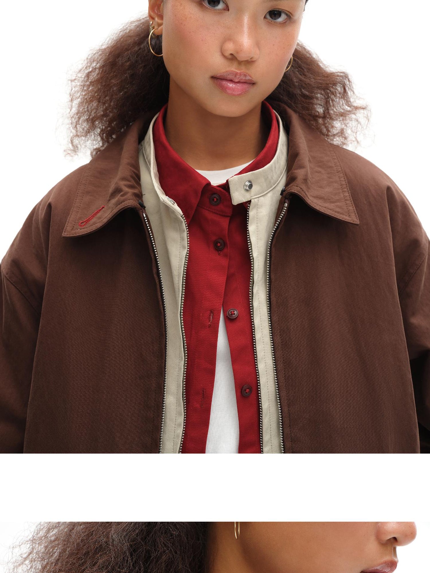 oinimi Harrington Jacket With Detachable Fur Collar And Multi Placket