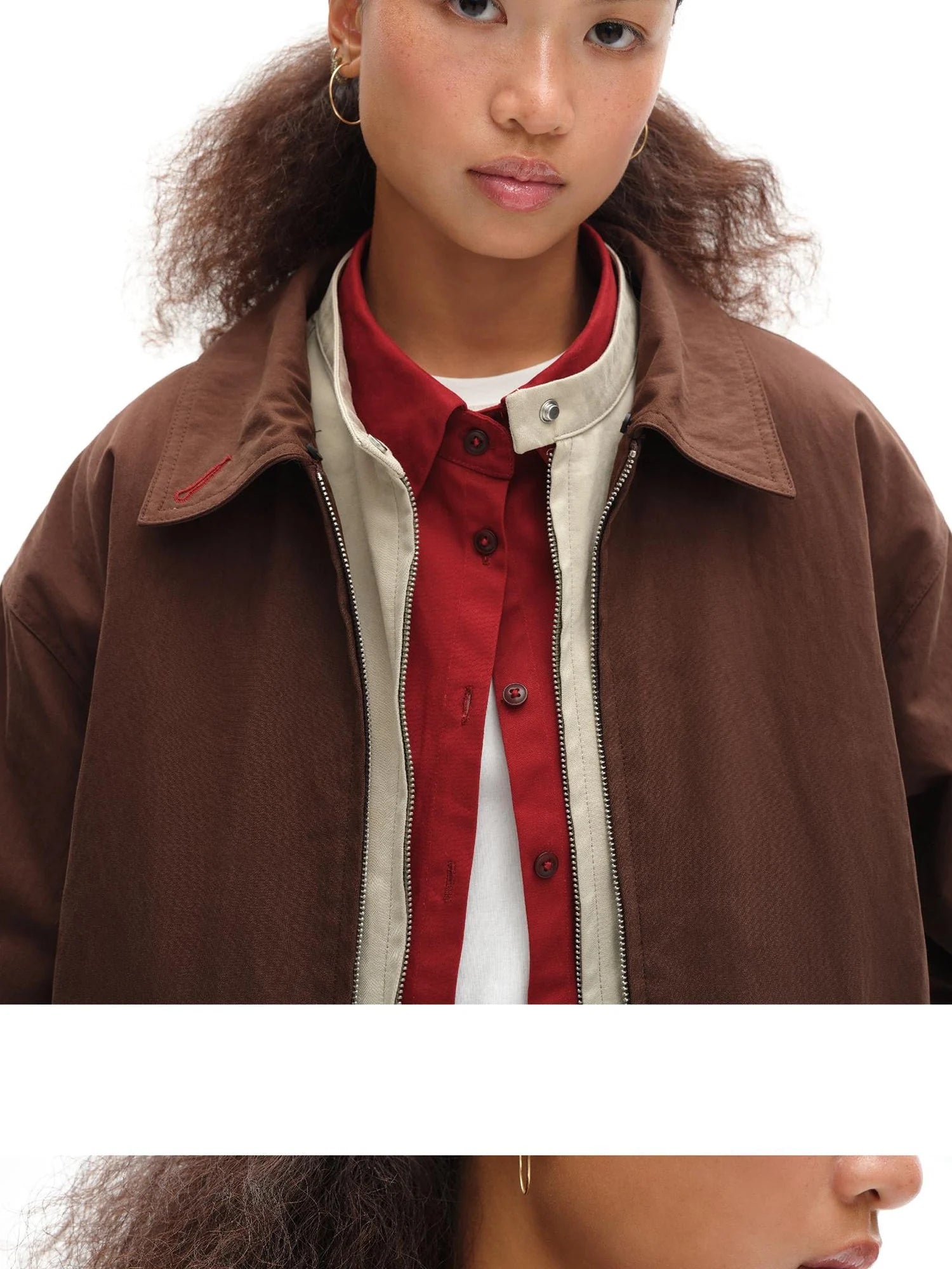 Harrington Jacket With Detachable Fur Collar And Multi Placket