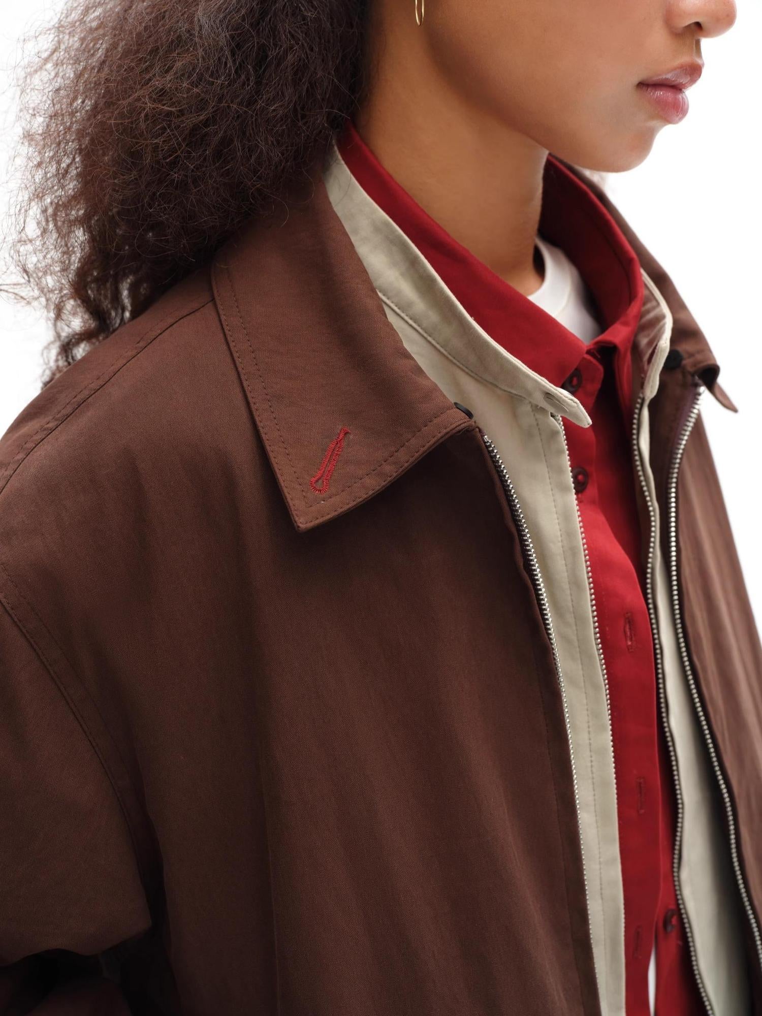 oinimi Harrington Jacket With Detachable Fur Collar And Multi Placket