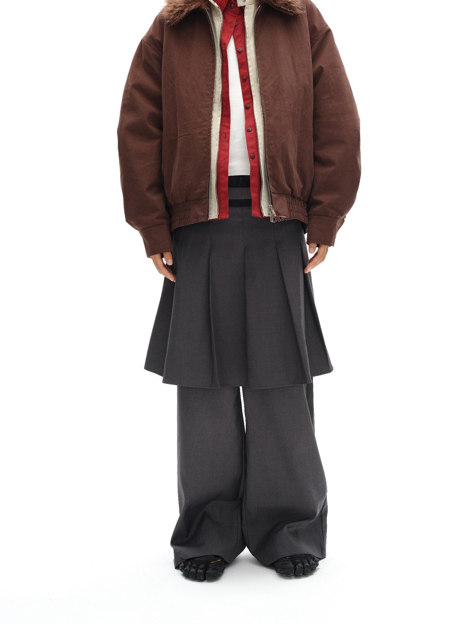 oinimi Harrington Jacket With Detachable Fur Collar And Multi Placket